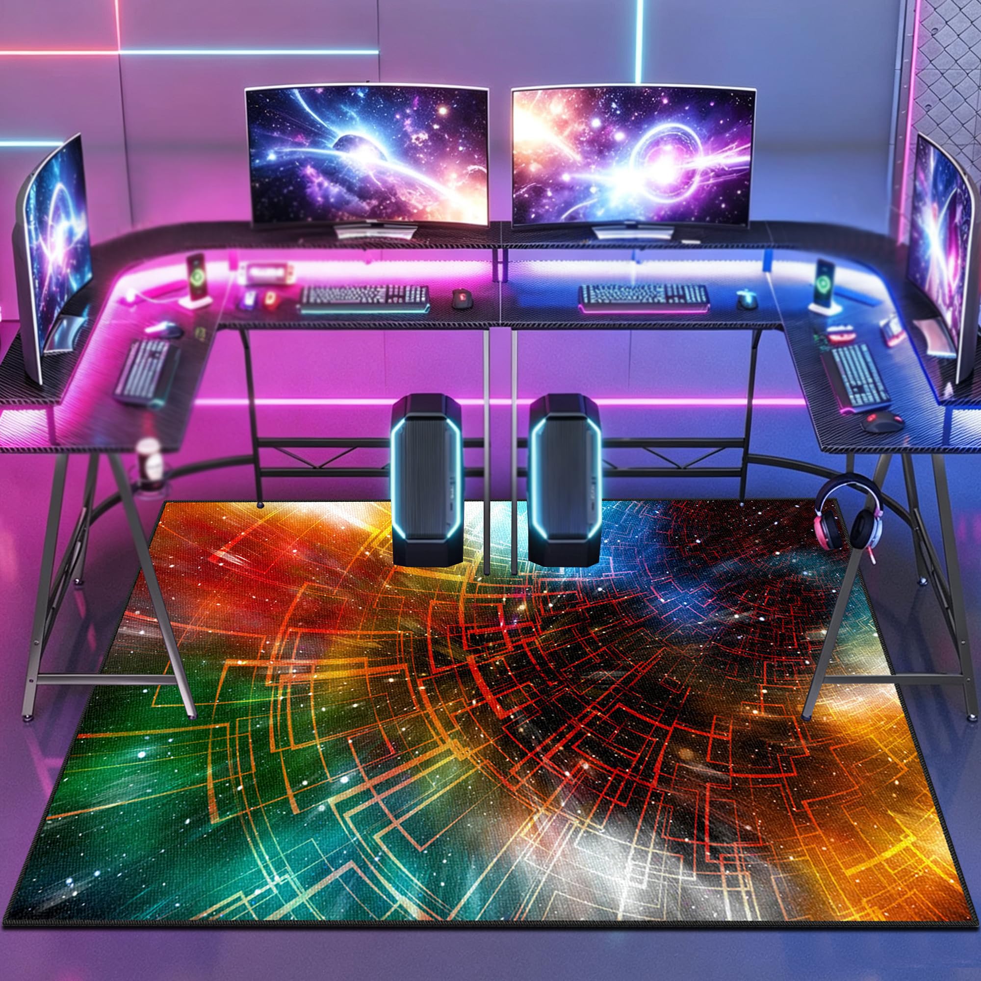Duży dywan do sypialni dla gracza nowoczesny 3D dywan do pokoju dla graczy, dywan do pokoju gier dla młodzieży antypoślizgowy dywan z krótkim włosiem 130 x 150 cm