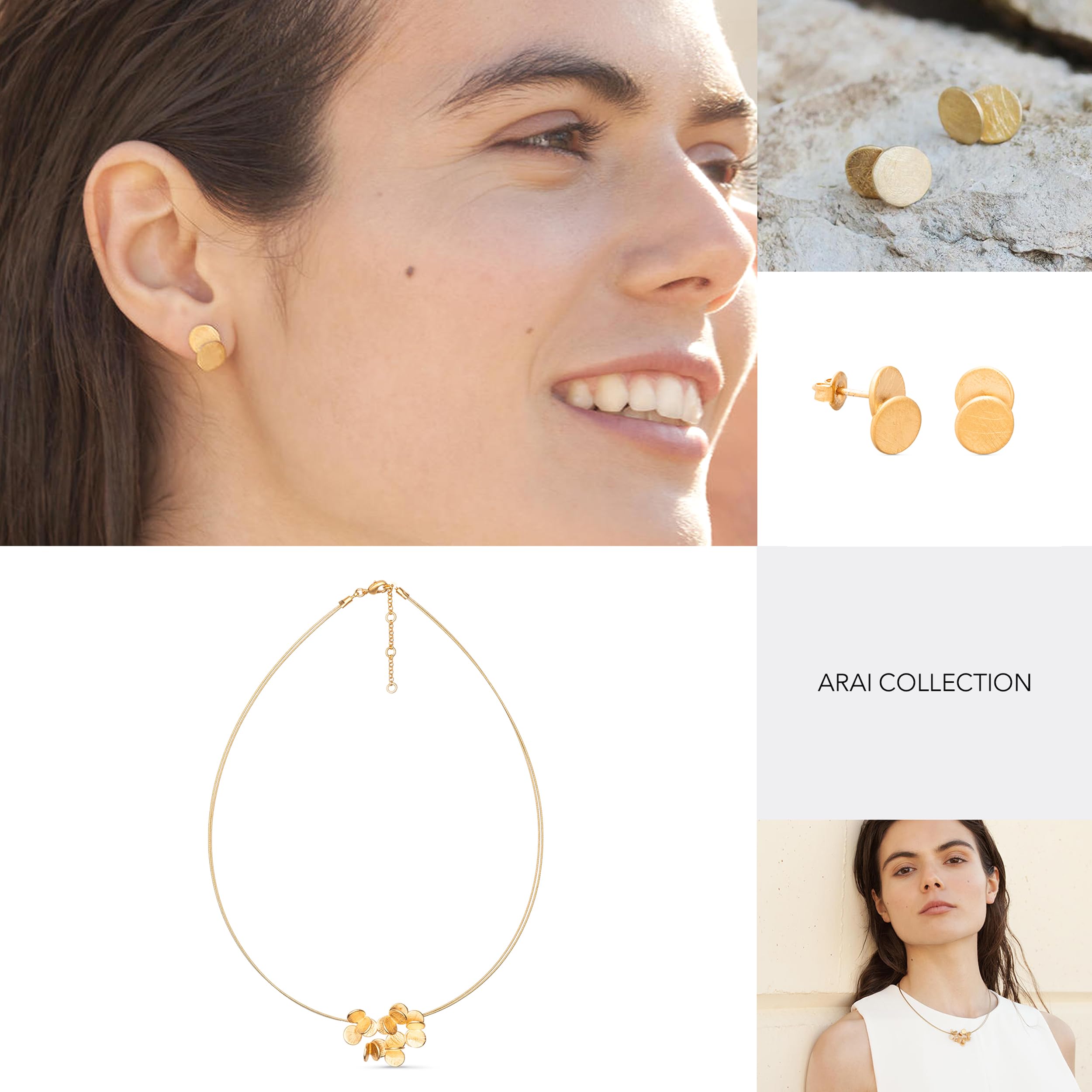 ORECCHINI ARAI IN ORO | Disegnato da Sara Domenech | Collezione Arai | Orecchini a cerchio medi in metallo placcato oro