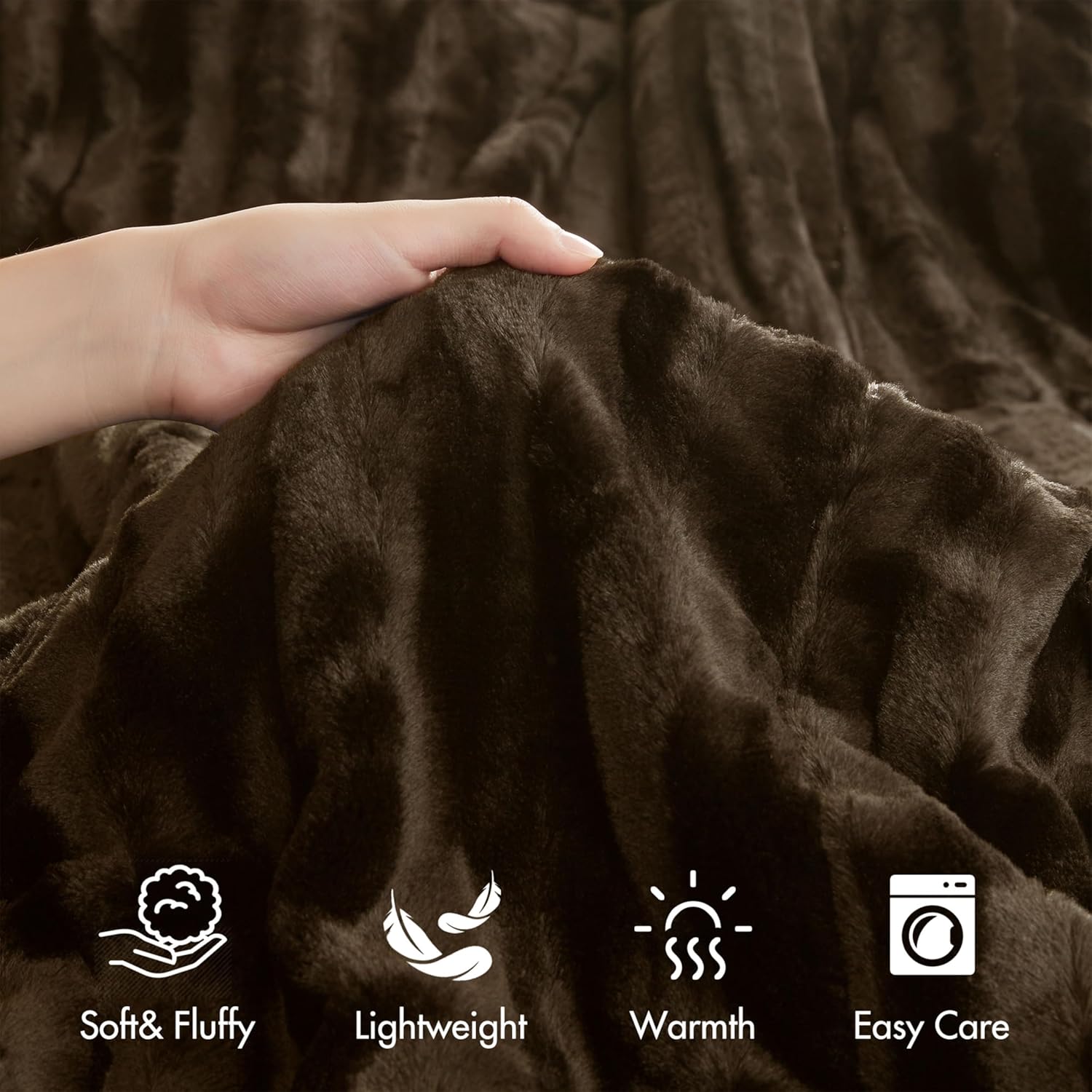 Madison Park Duke Faux Fur Plush Bedding 3 Piece Comforter Set Super Soft and Cozy Warm, King/Cal King, Chocolate