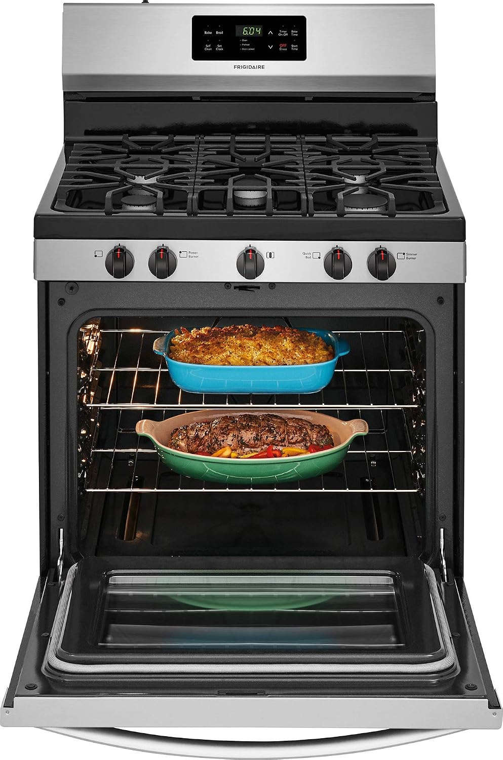 Amazon.com: FFGF3054TS 30 Gama de gas con 5 quemadores de 5 pies cúbicos.  Capacidad del horno, autolimpieza de un solo toque, temporizador  electrónico de cocina, quemador de gas, cajón de almacenamiento en