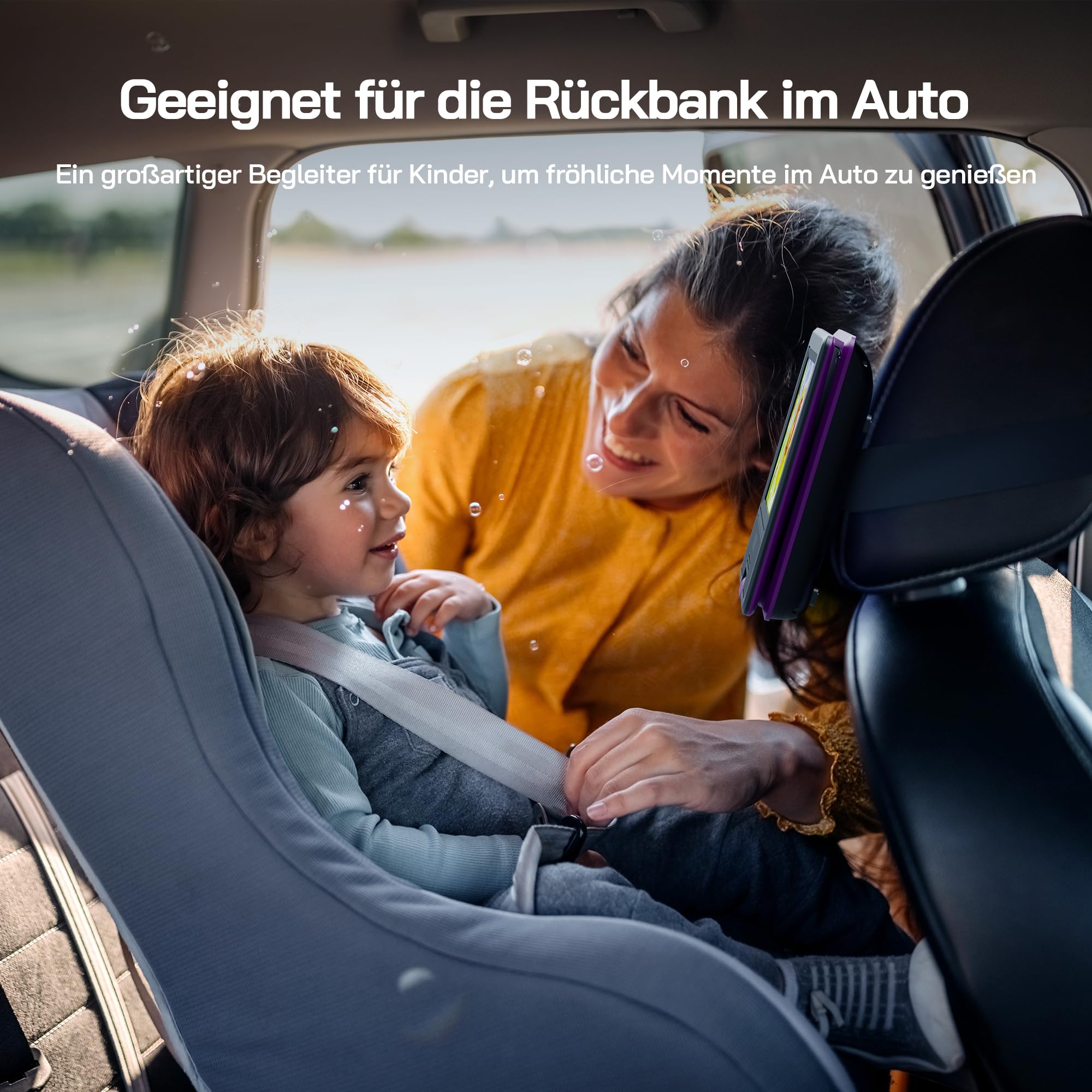 WOLFANG 9,5 Zoll Aufladbarer Tragbarer DVD-Player für Kinder im Auto, 7,5 Zoll HD Drehbildschirm, 6 Stunden Spielzeit, Sync TV/USB/SD, Keine Blu-ray-Unterstützung (Lila)