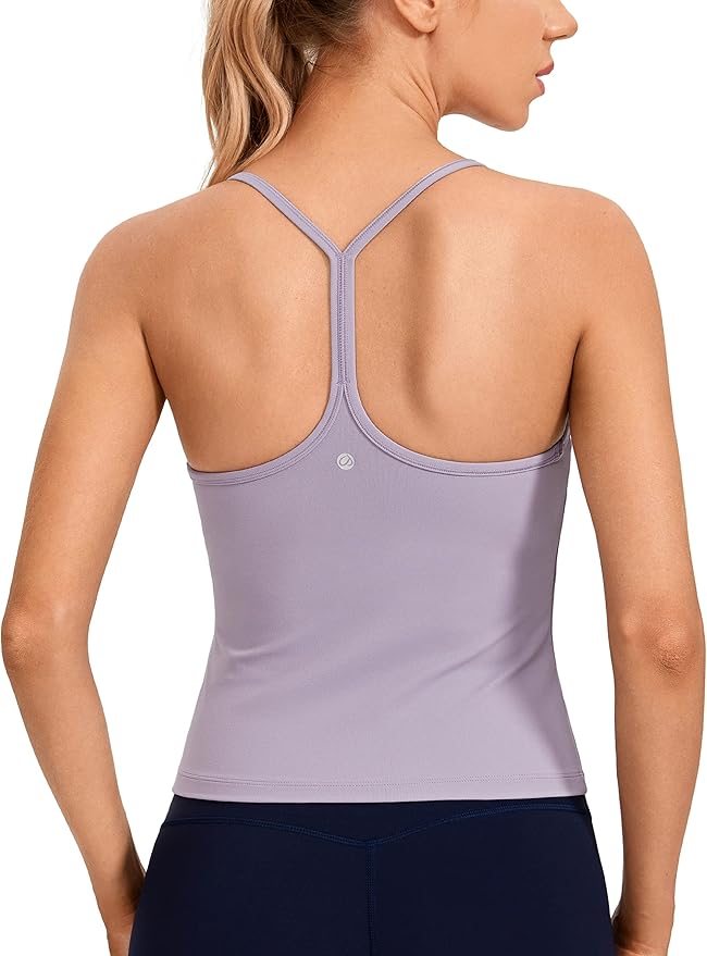 CRZ YOGA Butterluxe workout tanktops voor dames met geïntegreerde racerback beha, Grijze salie