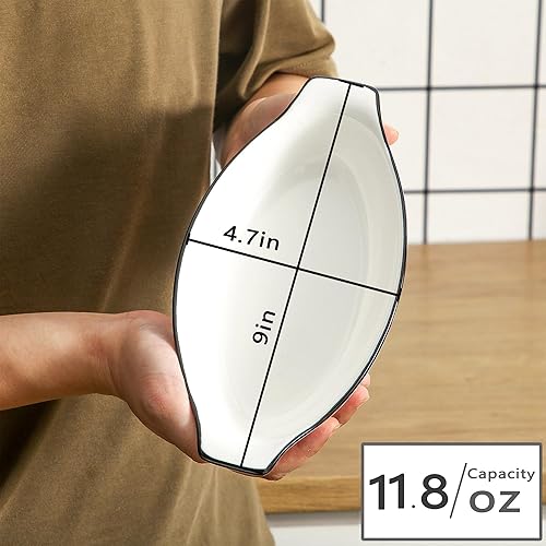 Miniatura 2 de UIBFCWN Juego de platos ovalados para horno, mini cacerola pequeña de porcelana blanca, bandeja para hornear gratinada, cuencos divididos de