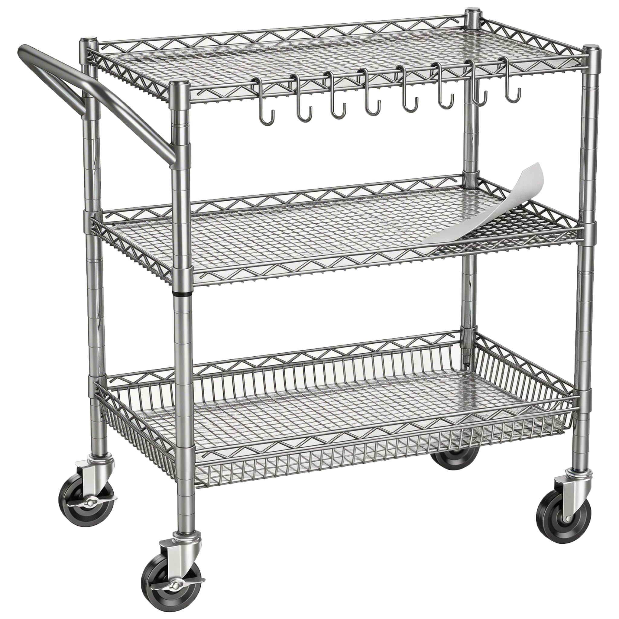 View 1 of 1050Lbs Heavy Duty 3 Tier Rolling Utility Metal Storage Cart with Wheels