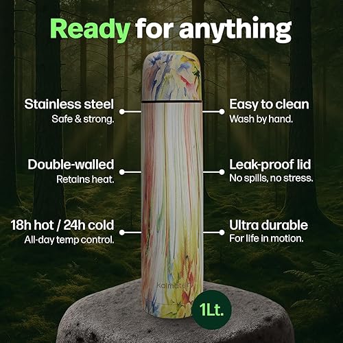 Vista 17 de KALMATEH Botella térmica moderna y elegante de doble pared aislada al vacío de acero inoxidable de 33.8 fl oz, vertido preciso y retención de calor