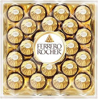 FERRERO ROCHER Fine Hazelnut Chocolate Gift Box, 24 Count, Individually Wrapped Chocolate Candy, Christmas Chocolate, 300 Grams