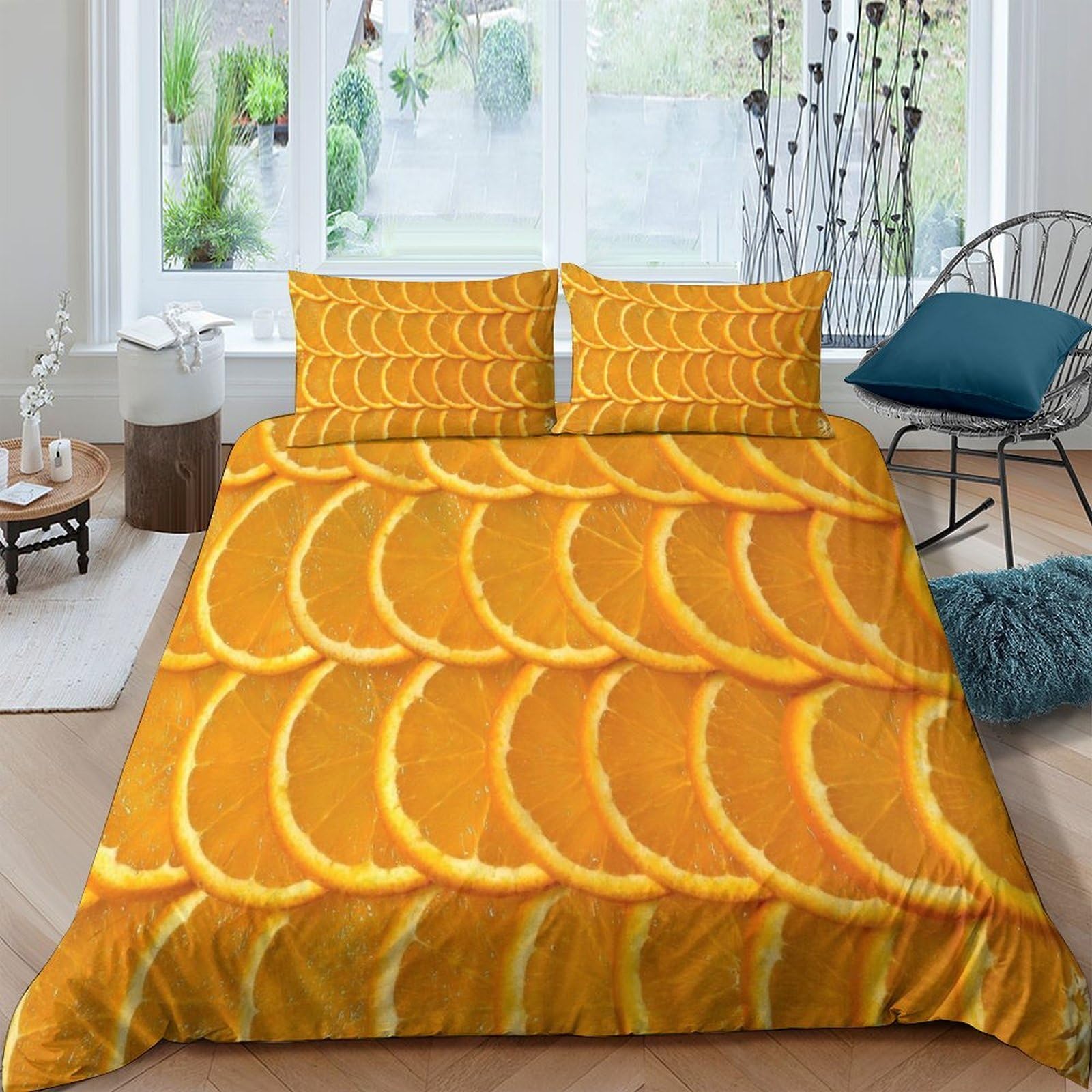 MJFCoin Orange Duvet Cover Sets 3 PCS Hotel Quality Quilt Cover Bed Sets Bed Covers with Pillowcases with Zipper Closure Ultra Soft Anti Allergic Microfiber Double（200x200cm）