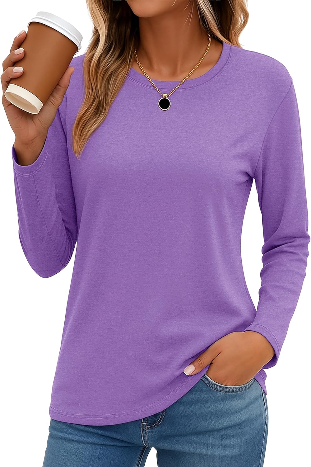 YUCOLEN Long Sleeve Shirts for Women Crewneck Drop Shoulder Basic Plain Spring 2026 Shirt - Image 4
