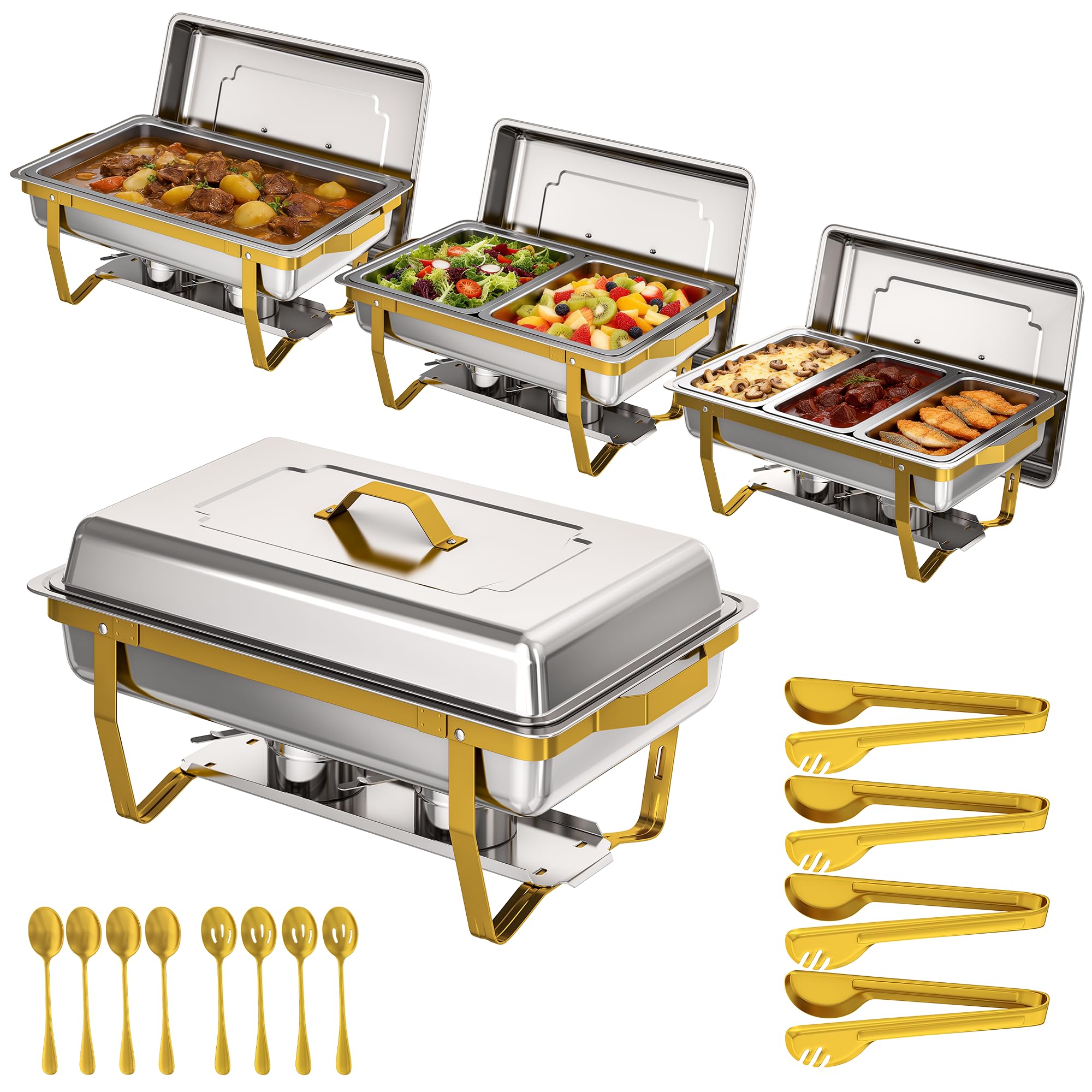 EffiQ-Rate 4 Pcs Gold Chafing Dish Set 8.5L Large Buffet Warmer Food Server