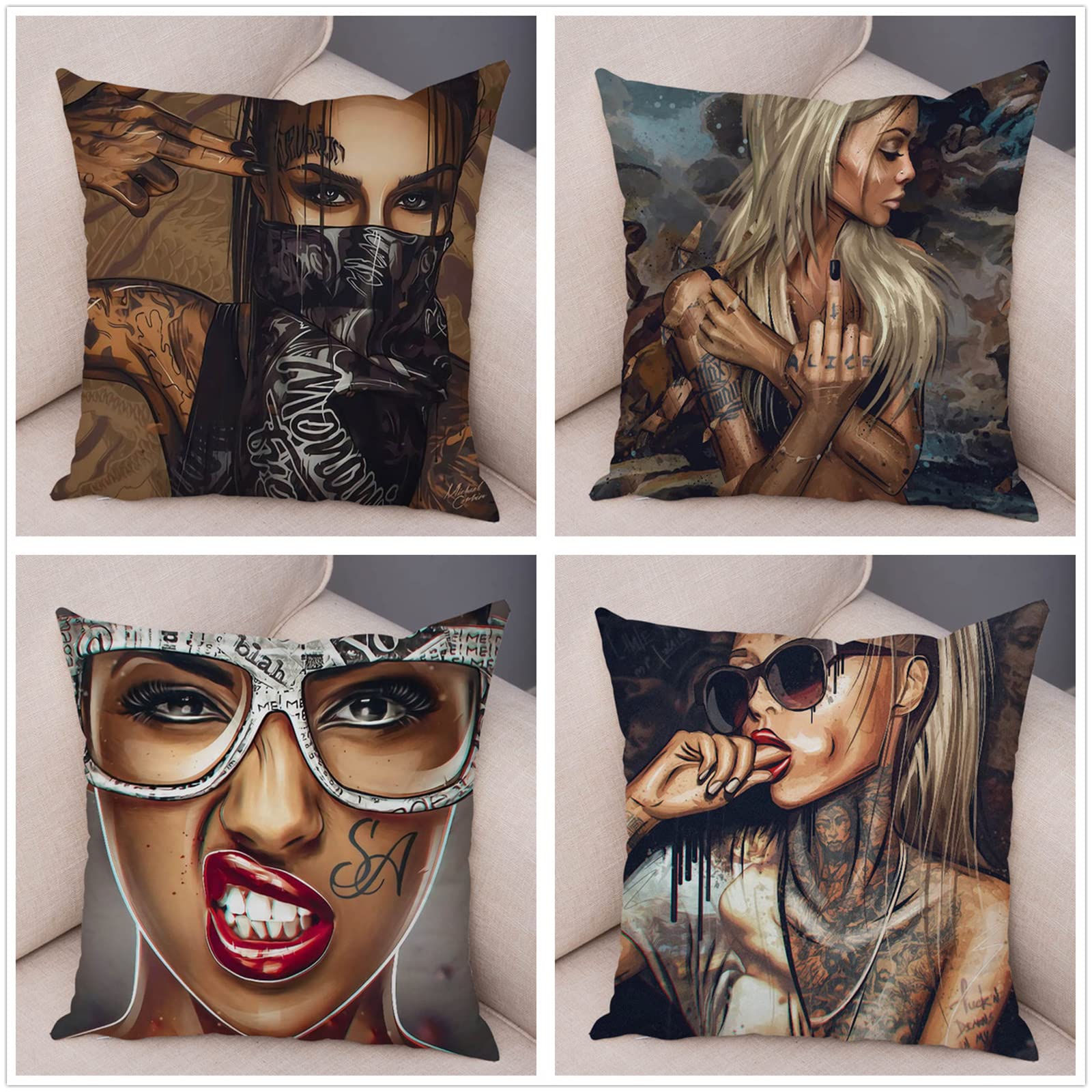 Dekoracyjne dwustronne poszewki na poduszki wodoodporne tatuaż dziewczyna poszewka na poduszkę 60 x 60 cm bawełniana poszewka na poduszkę salon sofa ogród na zewnątrz patio na zewnątrz ławka wystrój domu parapetówka prezent