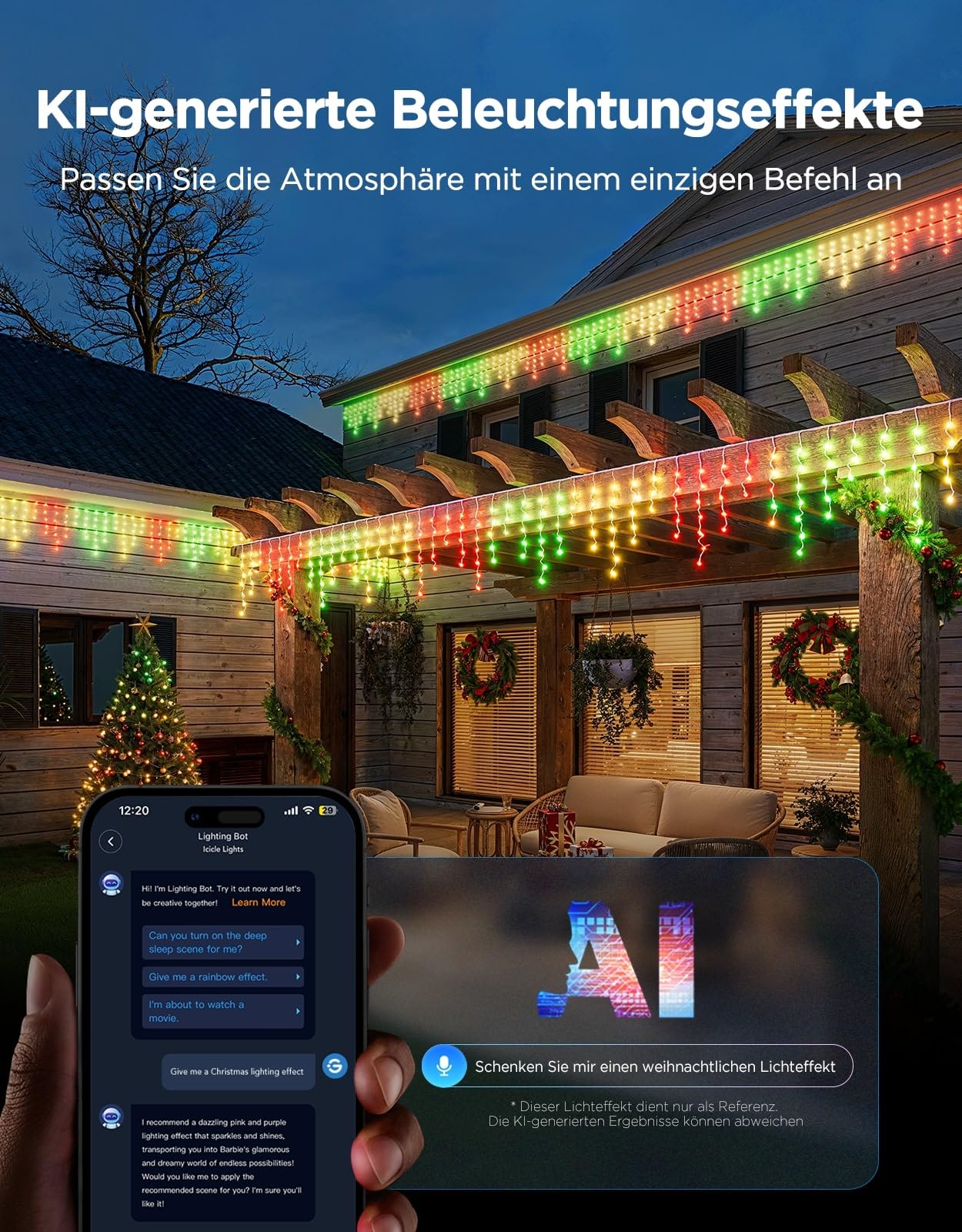Govee Eiszapfen Lichterkette 10M, 400 LED Intelligente RGBIC Lichtervorhang | Lichterkette außen, Wasserdicht nach IP67, 78+ Szenenmodi, Musik sync, Kompatibel mit Alexa & Google Assistant