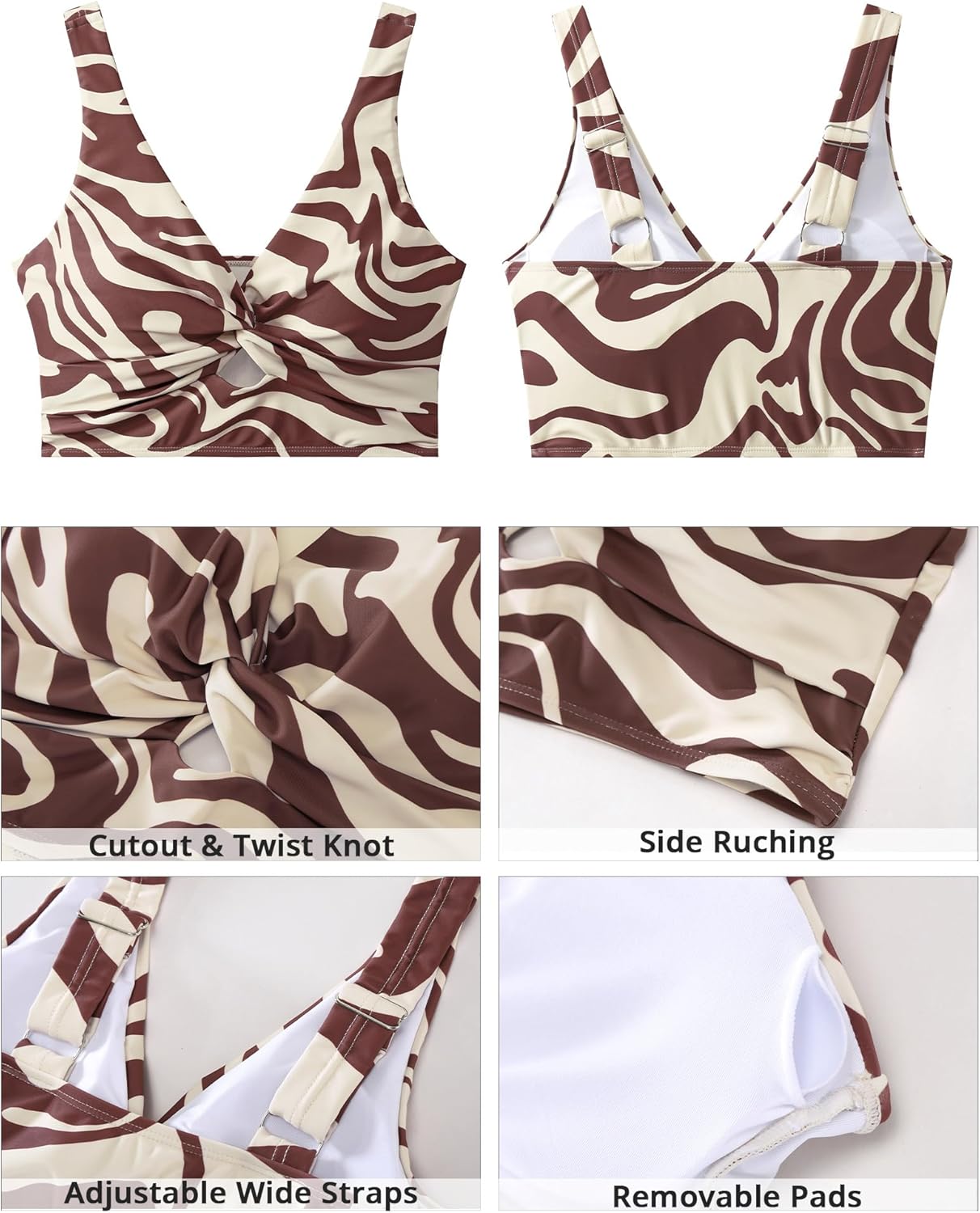 GRAPENT Bikini Tops for Women Cropped Tankini Tops Floral Printed Beach Padded Knot Twist Cut Out Bathing Suit Top Only - Image 5