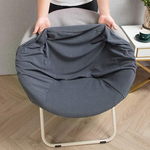 Miniatura 5 de SearchI Funda elástica para silla redonda con platillo solamente, fundas de repuesto de jacquard para silla de luna, protector de asiento extraíble