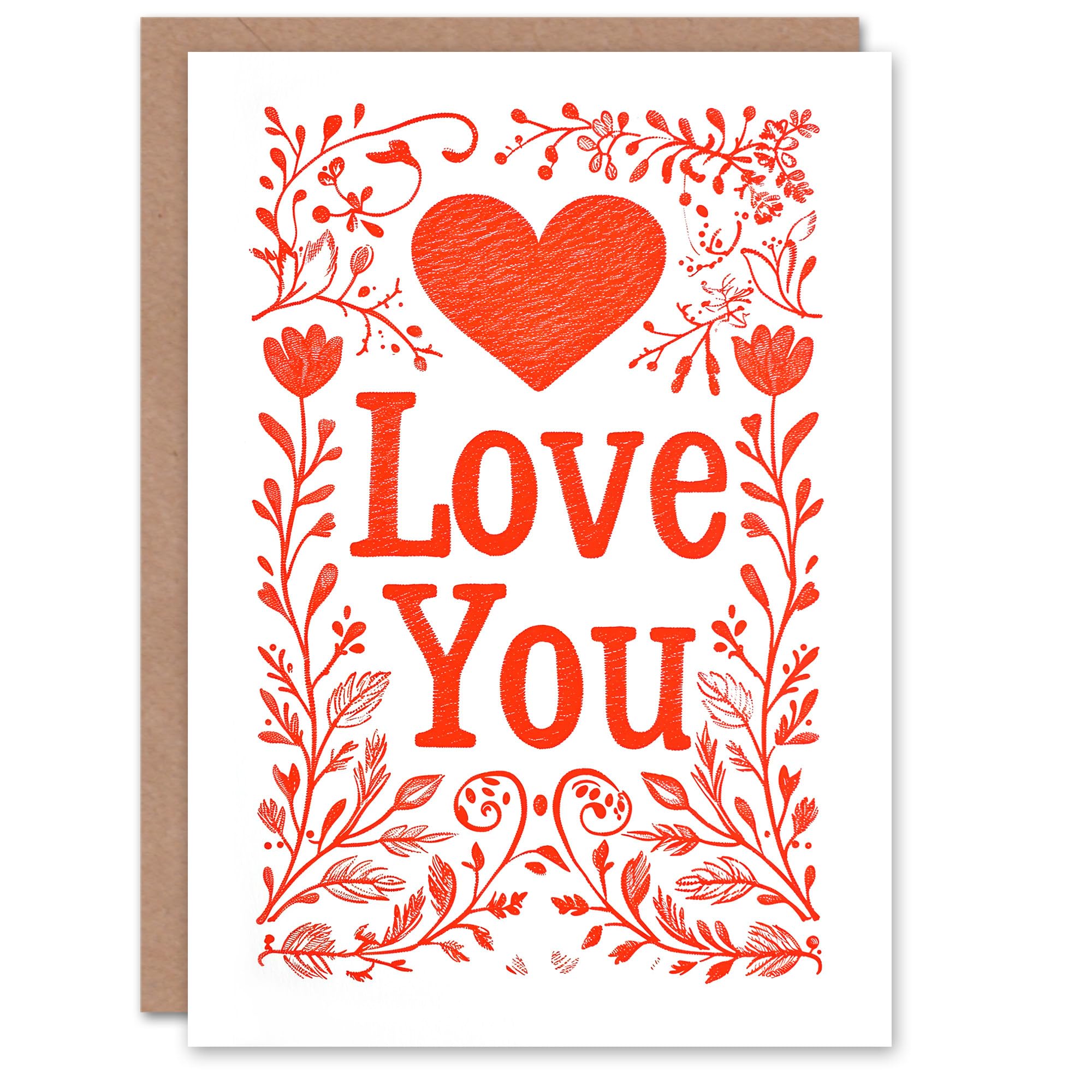 Artery8 Valentines Day Greeting Card Floral Love You Heart Red Letterpress For Her Wife Partner