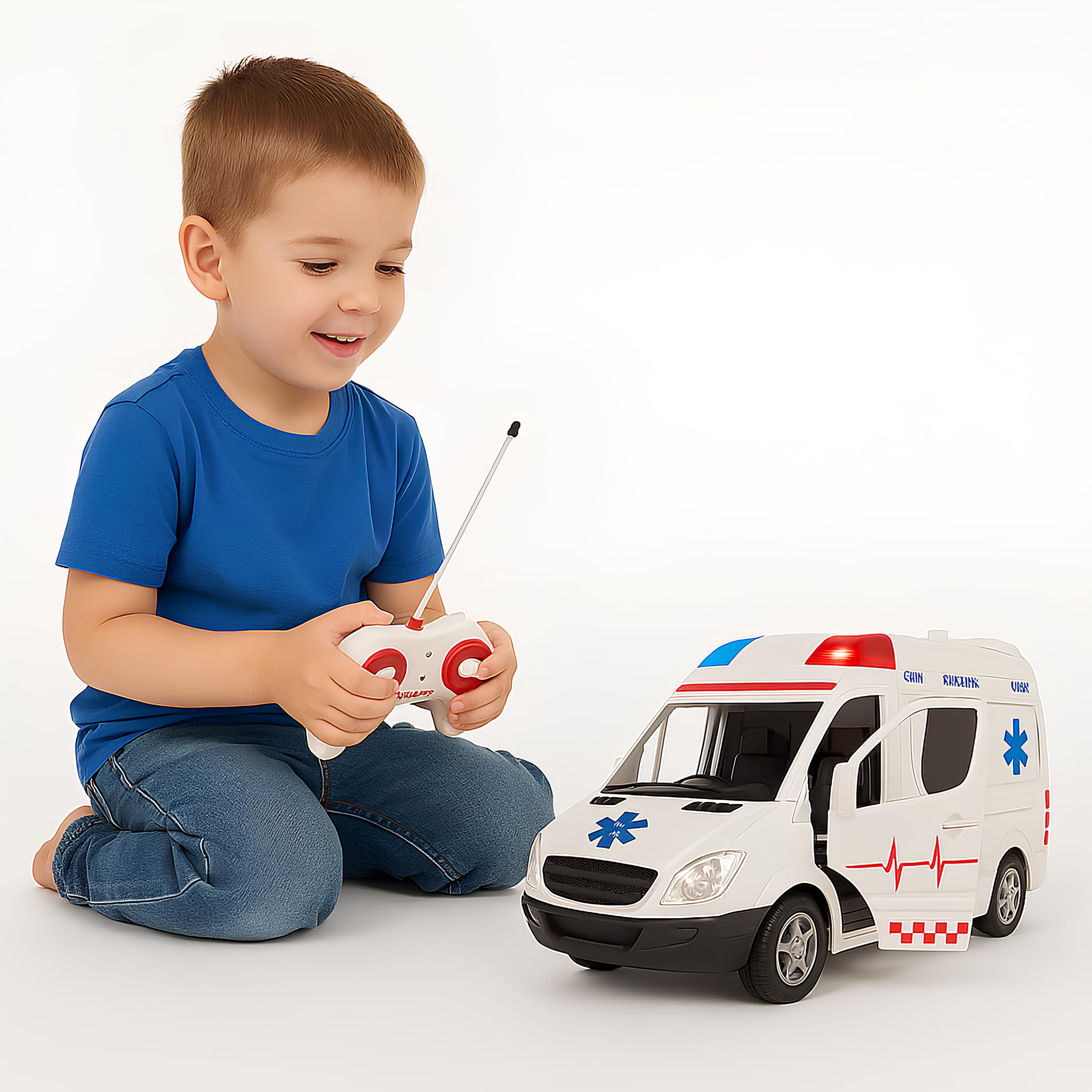 Ambulance Télécommandée pour Enfants Ambulance Jouet avec Lumières Sons Sirènes Portes Ouvrantes Autoambulance Grande Échelle 1:16 RadioCommande Premiers Secours Sons Lumières Led Mouvement Véhicule