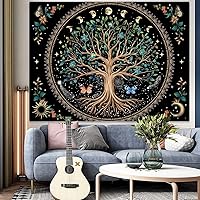 Vista 5 de Lunerfex Árbol de la vida, tapastry con diseño de sol y luna, diseño bohemio con mandala para colgar en la pared para dormitorio y sala de estar