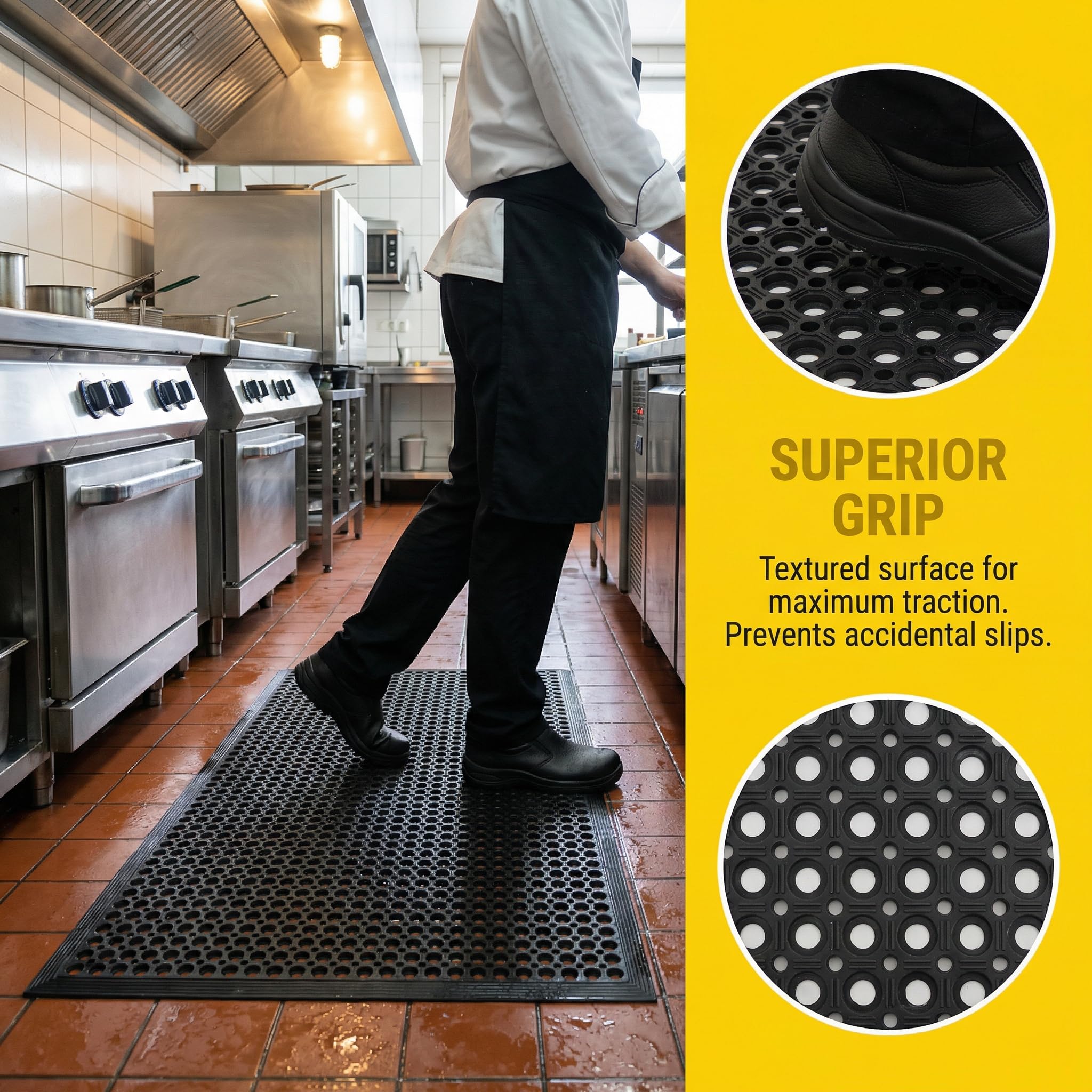 Rubber Floor Mats 60x36 Inch Anti Slip Mat Commercial Kitchen Mat Drainage Mat for Restaurant Bar Kitchen Entryway Indoor Outdoor — Amazon image 4