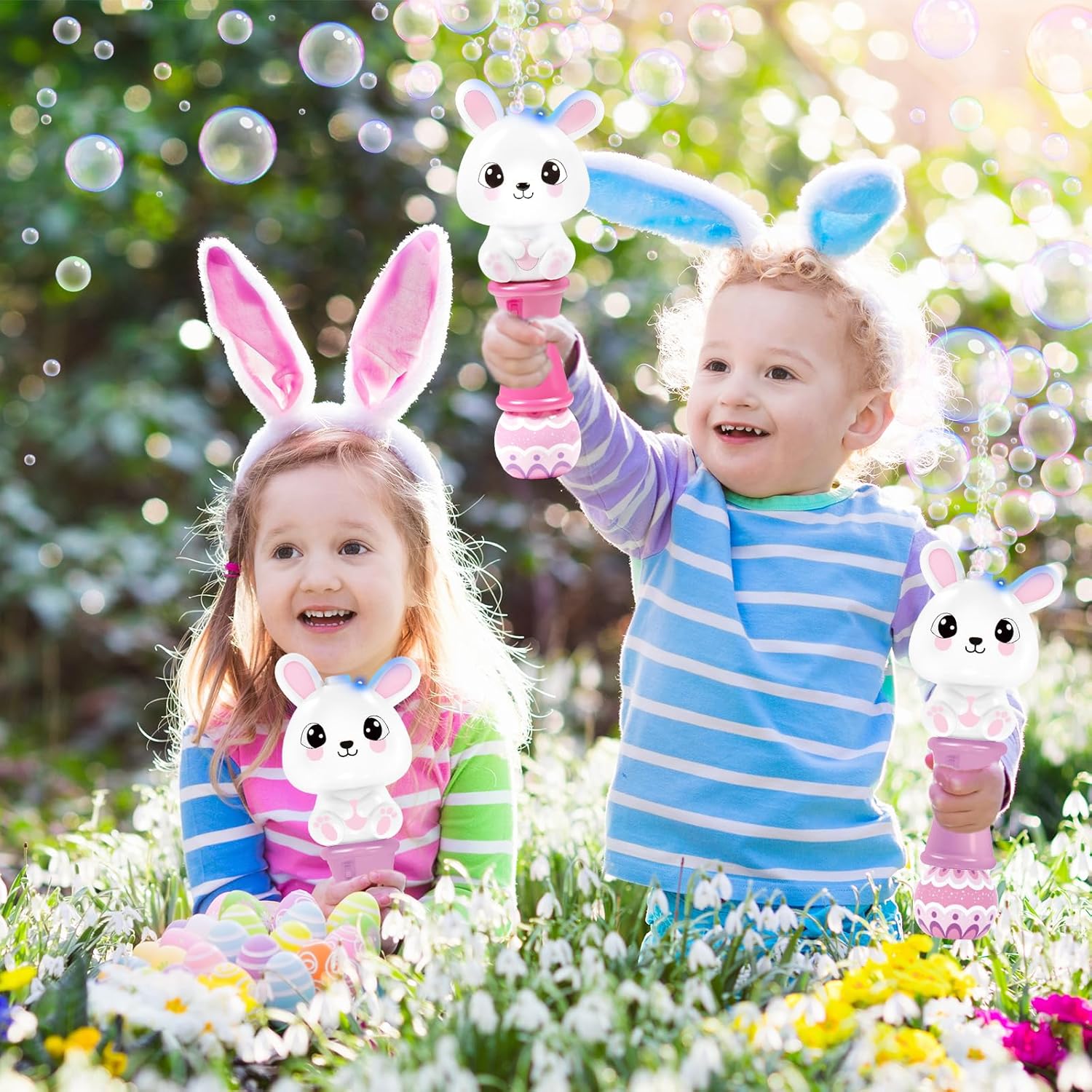 Letapapa 2 Pack Bubble Wands for Kids, 11.2 inch Automatic Bubble Blower with Light for Girls, Bubble Toy for Easter Party Favor Basket Stuffers(Purple&Pink)