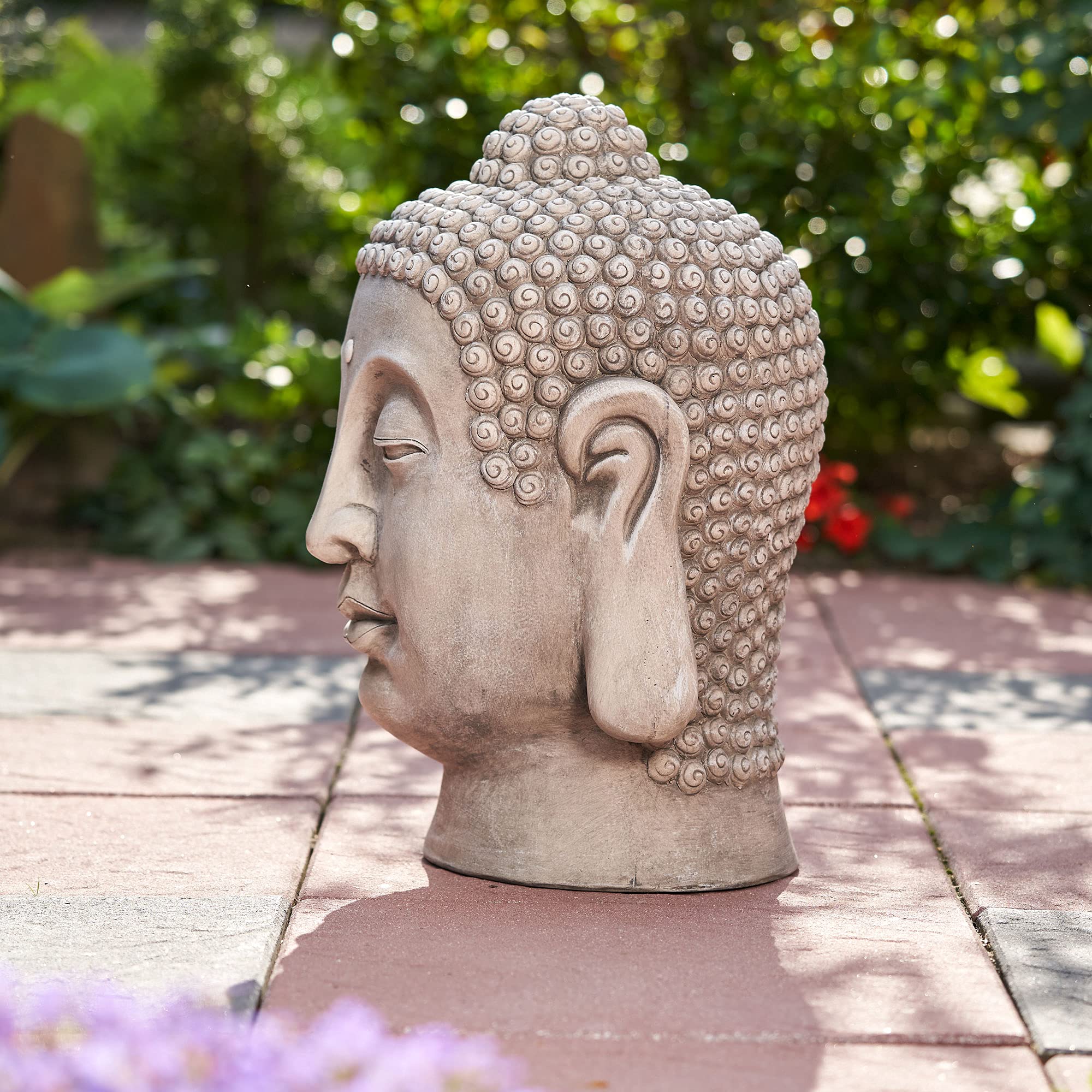 Worldconnection Riesiger 50cm Buddha Kopf sehr stabil, Stein-Look,Skulptur Bali Garten Höhe ca.50cm Feng Shui Gartendeko