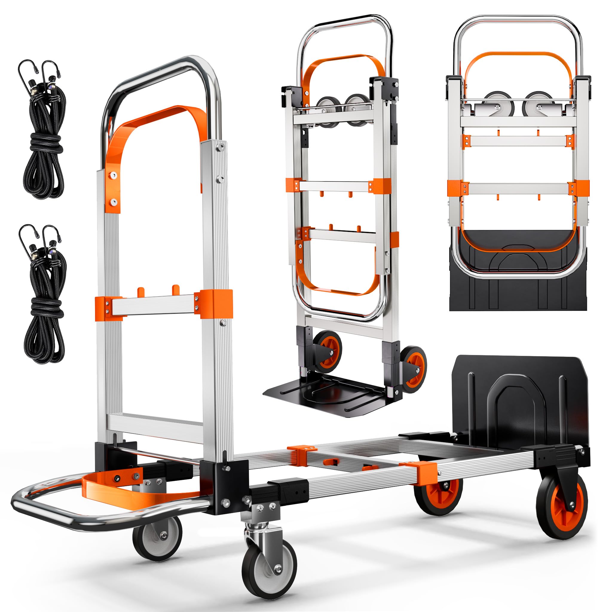 Zolpoyia 3 in 1 Folding Hand Truck Dolly Cart with Wheels, 660lbs Capacity Foldable Utility Cart Aluminum Trolley Cart Convertible Dolly for Moving