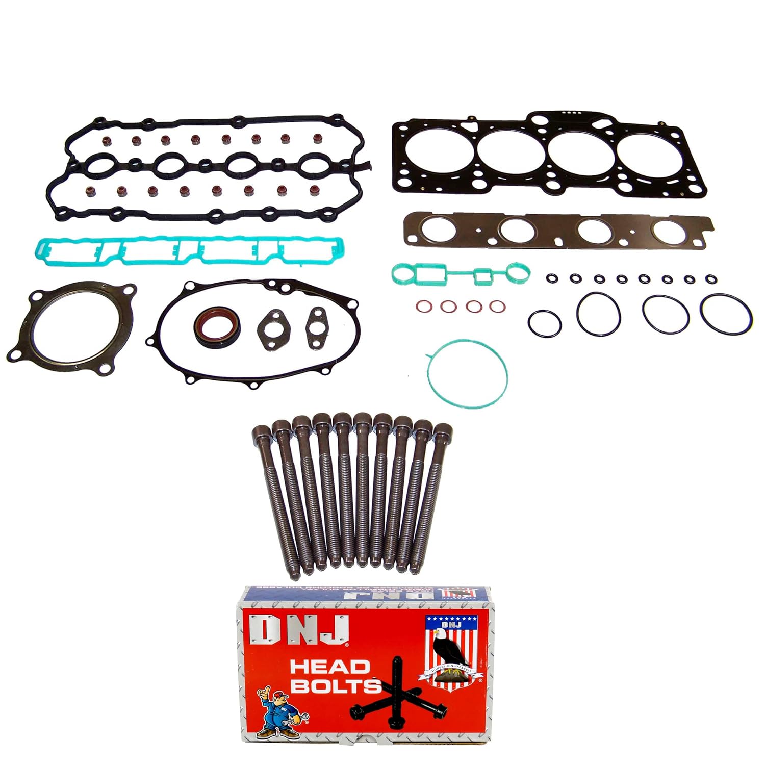 DNJ HGB802 Cylinder Head Gasket Set with Head Bolt Kit for 2005-2015 Audi, Volkswagen A3, A4, A4 Quattro 2.0L L4 16V DOHC 1984cc