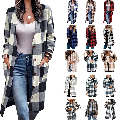 Chamarra a cuadros para mujer, casual, de tartán, sobre camisa, gabardina, de manga larga, mezcla de lana, chaqueta de franela, ropa de moda de otoño