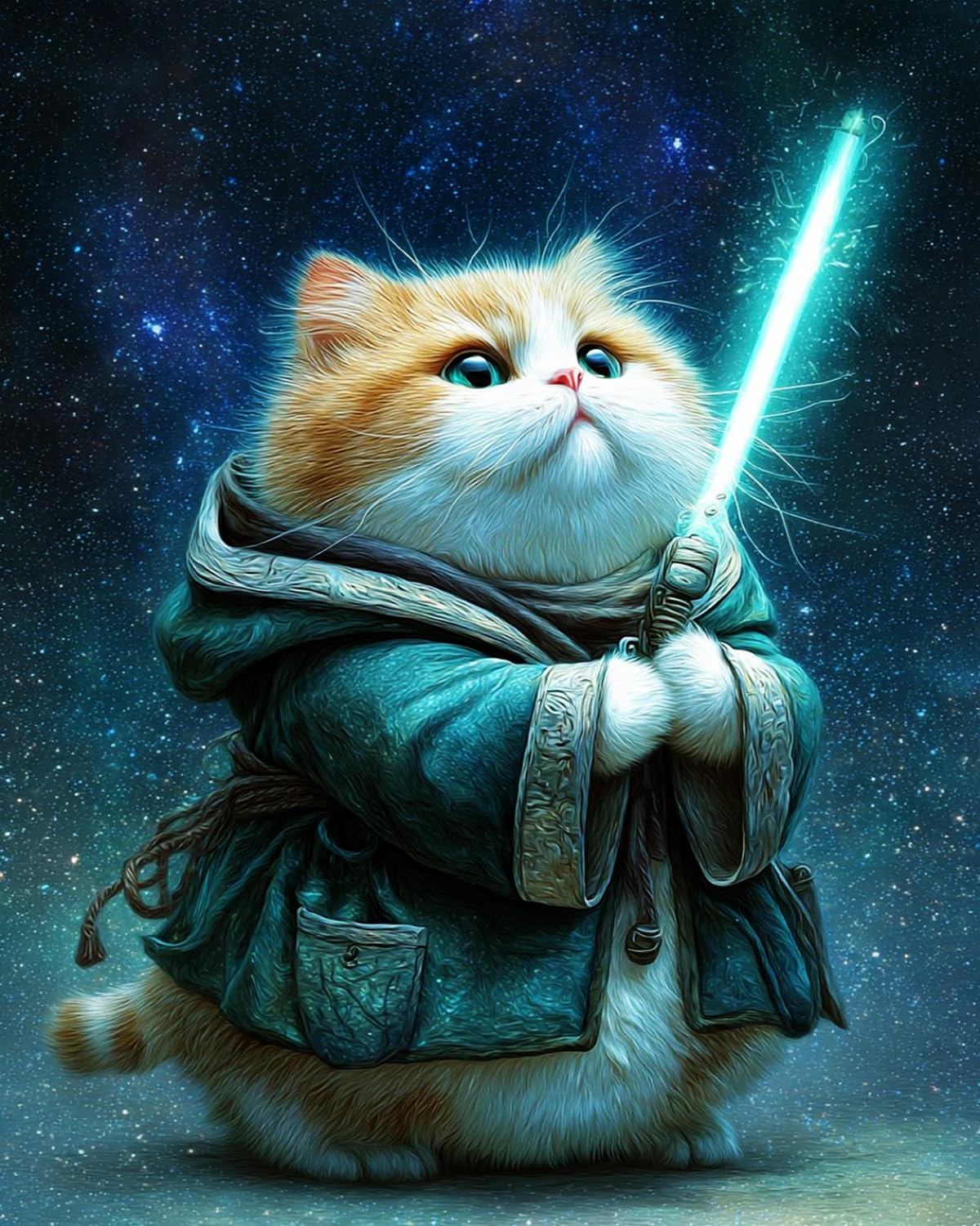 Liubaishi Multicolour Paint By Numbers For Adults, Jedi Cat Theme, 40X50 Cm Acrylic Canvas Kit With Brushes