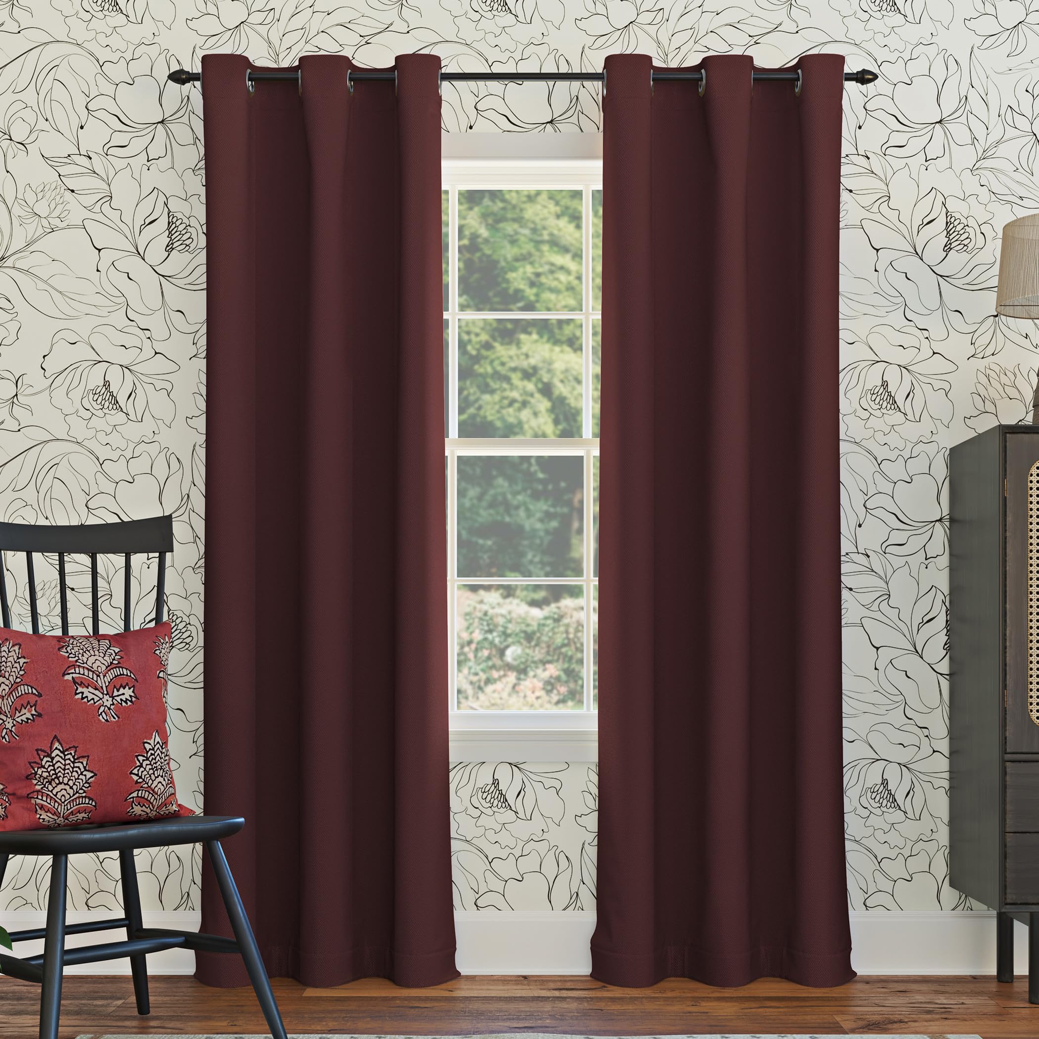 Sun Zero Easton Energy Saving Blackout Grommet Curtain Panel, 40" x 84", Merlot Red