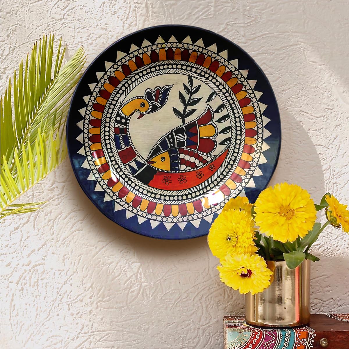 JIKRAA® Madhubni Art Ceramic Designer Wall and Table Top Plates | 2-in-1 Use : Beautiful Wall Decor and Stylish Tabletop Display | Decor Hanging Wall For Home | Wall Decor | Home Decor | Office Decor | Coffee Shop Decor | Restaurant Decoration | Size - 8 Inch