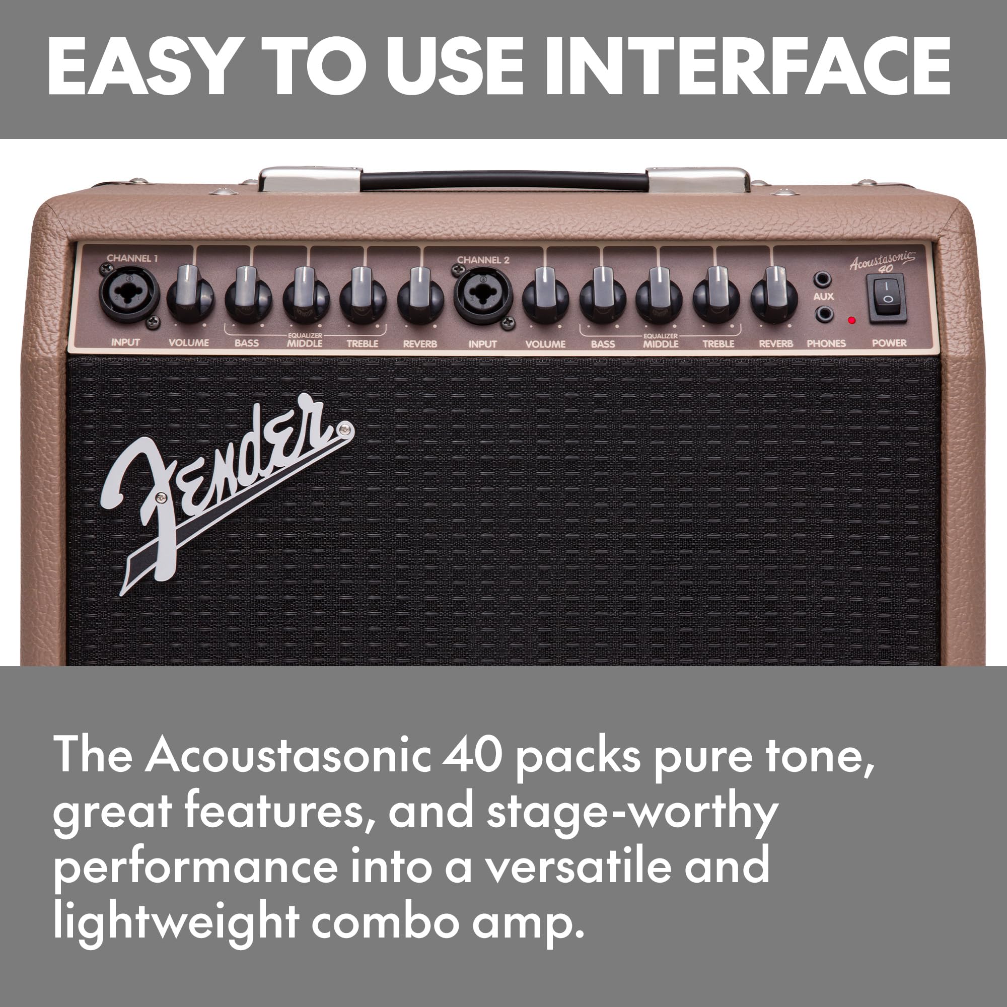 Fender Acoustasonic 40 Gitarrenverstärker | Dual 6,5 Full-Range-Lautsprecher mit Whizzer Cones, Built-in Reverb, XLr/1/4 Combo Eingänge, 3-Band Eq, 2 Jahre Garantie
