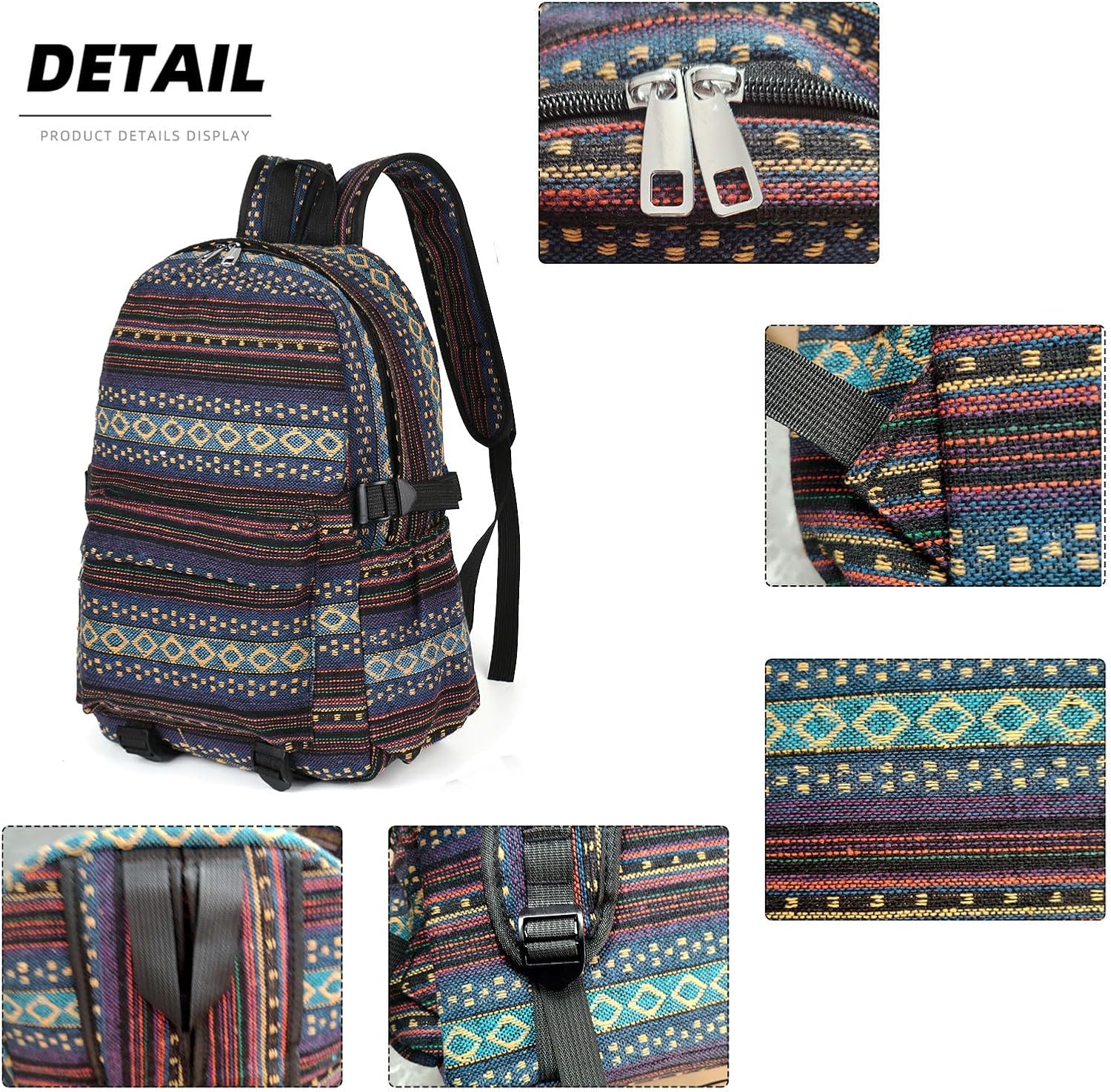Yaopeing Casual Backpack for Women,Vintage Unique Style Fashion Backpacks Purse, Boho Ethnic Handbag Shoulder Bag,Dark blue - Image 7