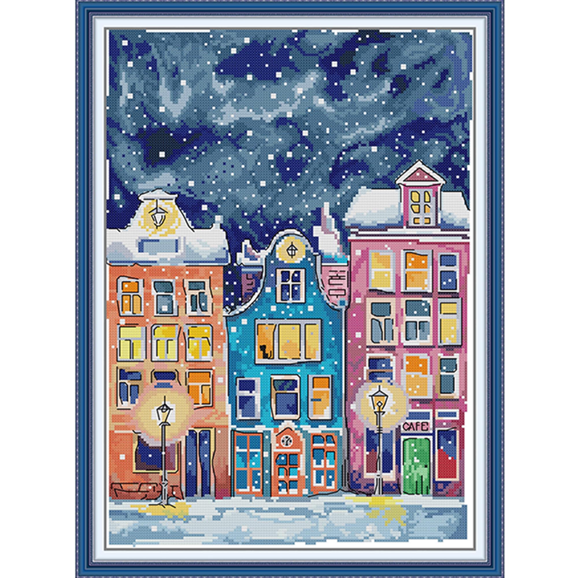 Howie's Needlepoint 14CT Pre-Printed Cross Stitch Kits,Embroidery Patterns Starter Kits,Needlepoint Kits (Colorful House,12.5 * 17 Inch)