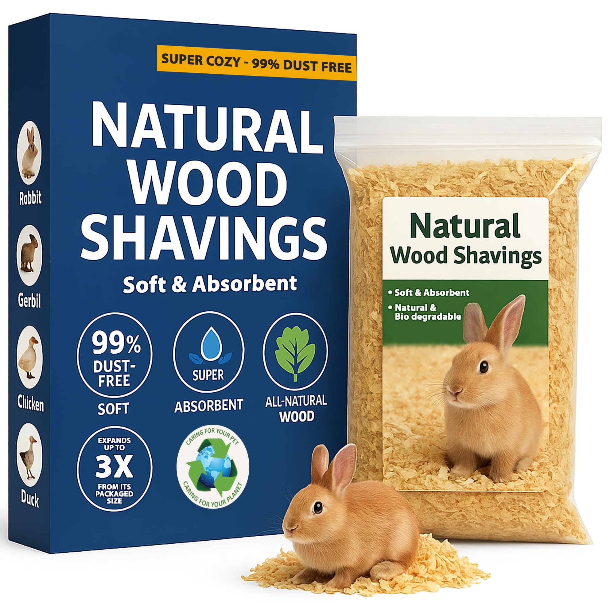Greaton Premium Natural Pine Animal Bedding - Dust-Free, Soft Shavings, Kiln-Dried & Heat-Treated for Indoor and Outdoor Pets