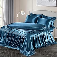 Vista 12 de Ersmak Juego de funda de edredón de satén de 6 piezas, tamaño matrimonial/queen, de lujo, con 1 funda de edredón suave, 4 fundas de almohada Queen