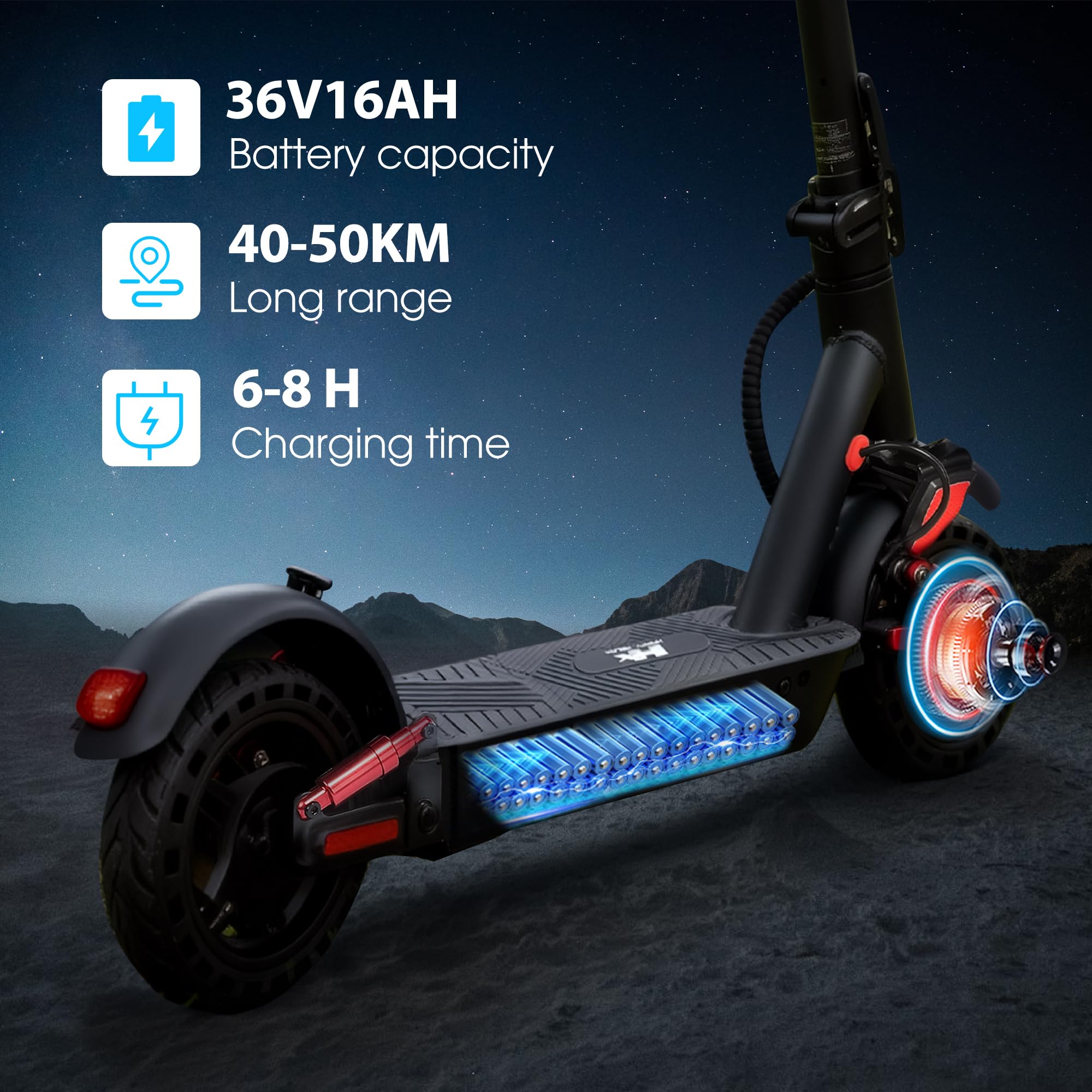 HX D06 Patinete Eléctrico para Adultos Plegable, Motor de 500 W, Batería de 16/25Ah, Autonomía de 40 a 70 km, 25 KM/H, Amortiguadores Dobles Delanteros y Traseros, LCD, App, Desplazamientos Diarios