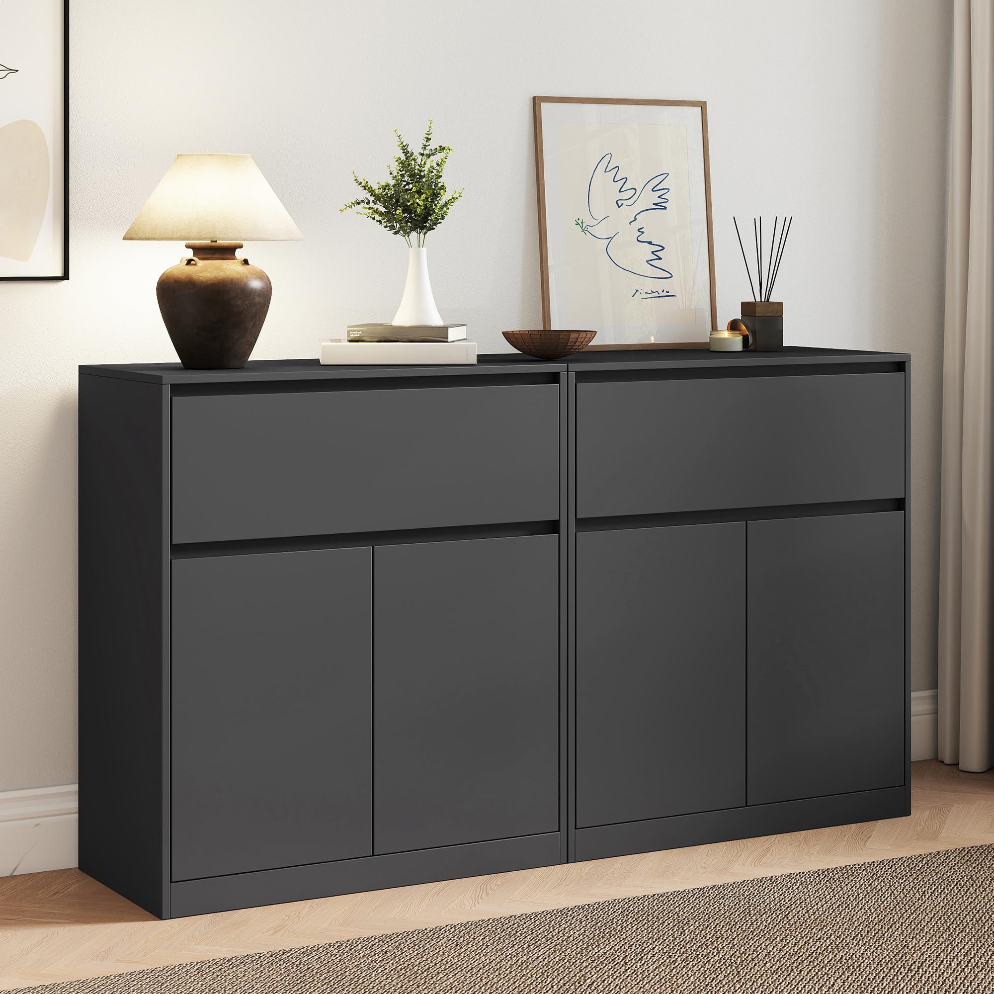 AMERLIFE 63" DIY Modular Storage Cabinet, 2-Piece 2-Door 1-Drawer Cabinet