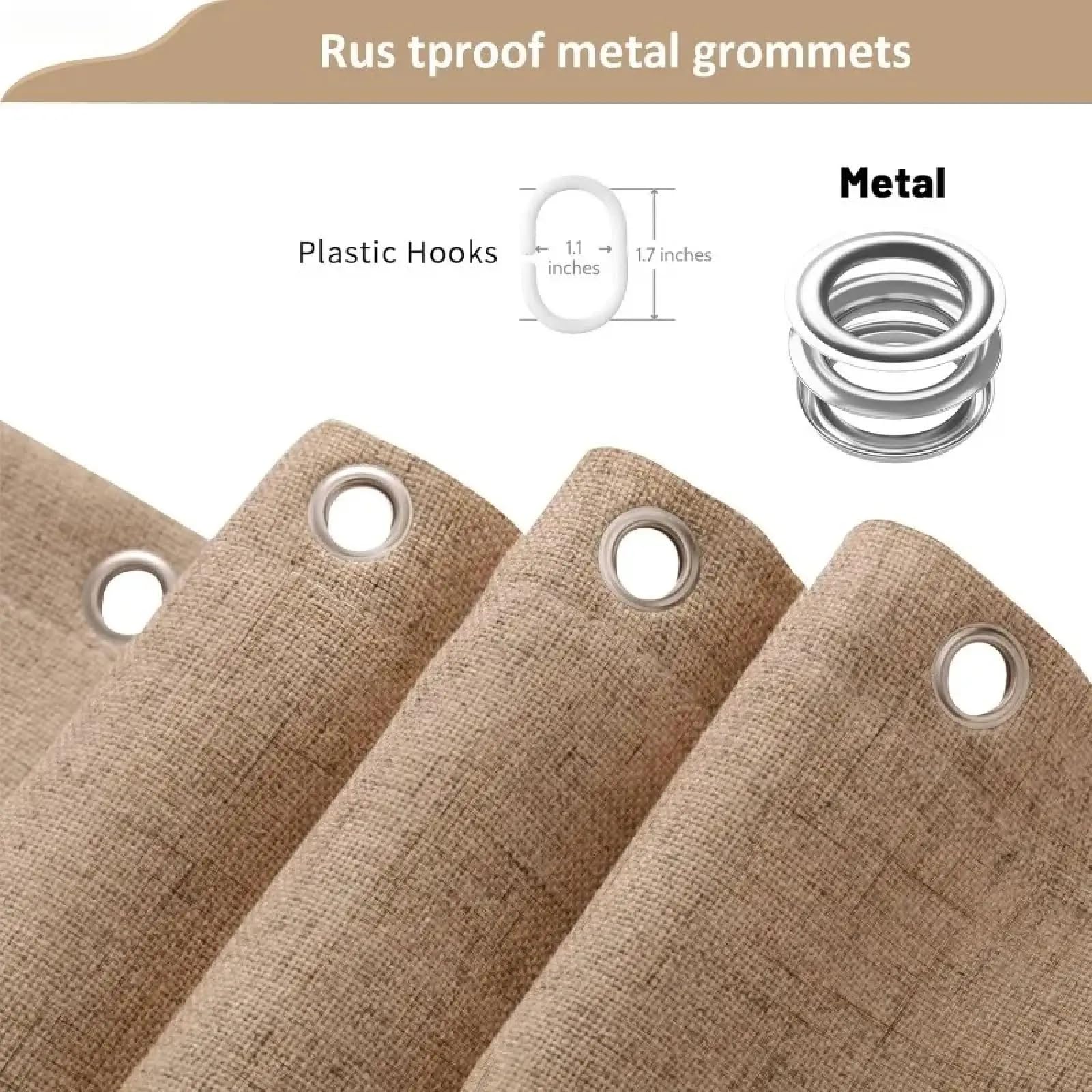 Großes, langes Duschvorhang-Set im braunen Leinenstil mit 12 robusten Haken – Duschvorhänge aus schwerem, hellbraunem Strukturstoff, 214 x 183 cm (B x H)