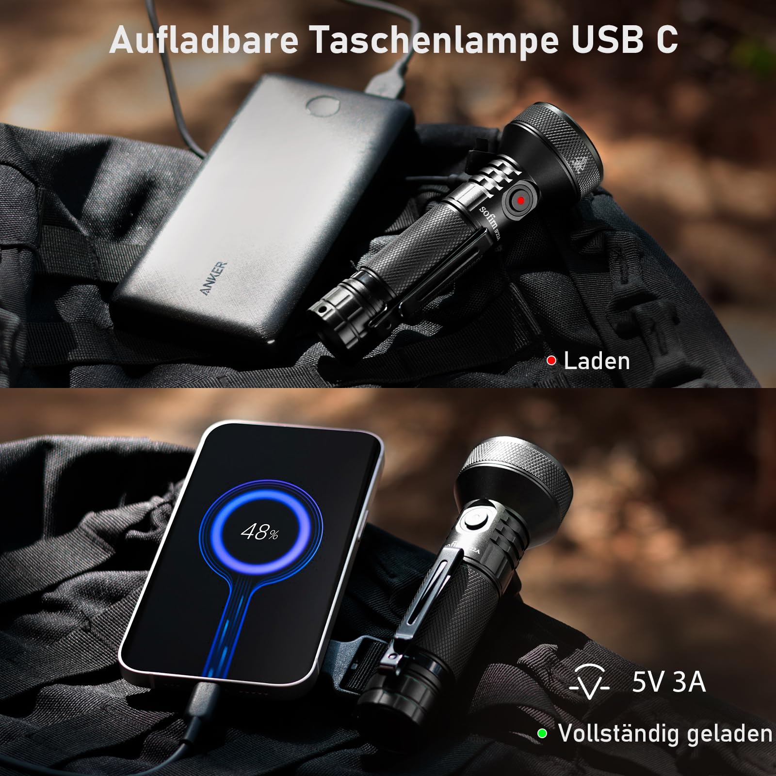 Sofirn IF22A LED Taschenlampe 2100 Lumen 629 m Reichweite USB-C Wiederaufladbar SFT40 Langstrecken Taschenlampe IPX8 Outdoor Camping Wandern EDC