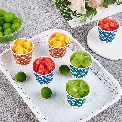 Miniatura 8 de JollyPack Paquete de 1200 vasos desechables de papel de baño de 3 onzas, vasos pequeños para enjuague bucal en naranja, azul y verde, ideal para