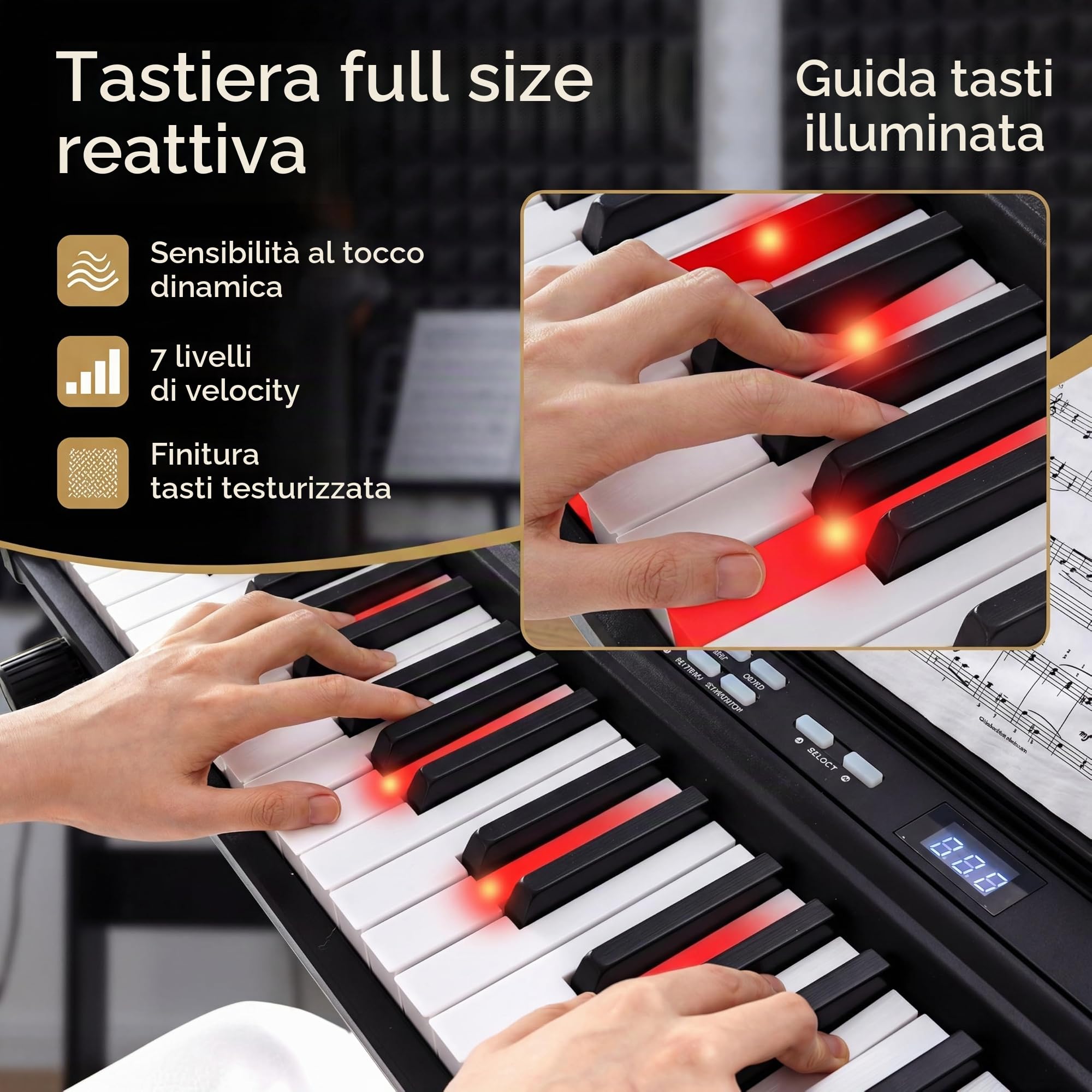 KOMFOTTEU Tastiera per pianoforte a 88 tasti, pianoforte digitale con sgabello, supporto regolabile, auricolari, tastiera elettronica con tasti illuminati, borsa per principianti, adulti (nero)