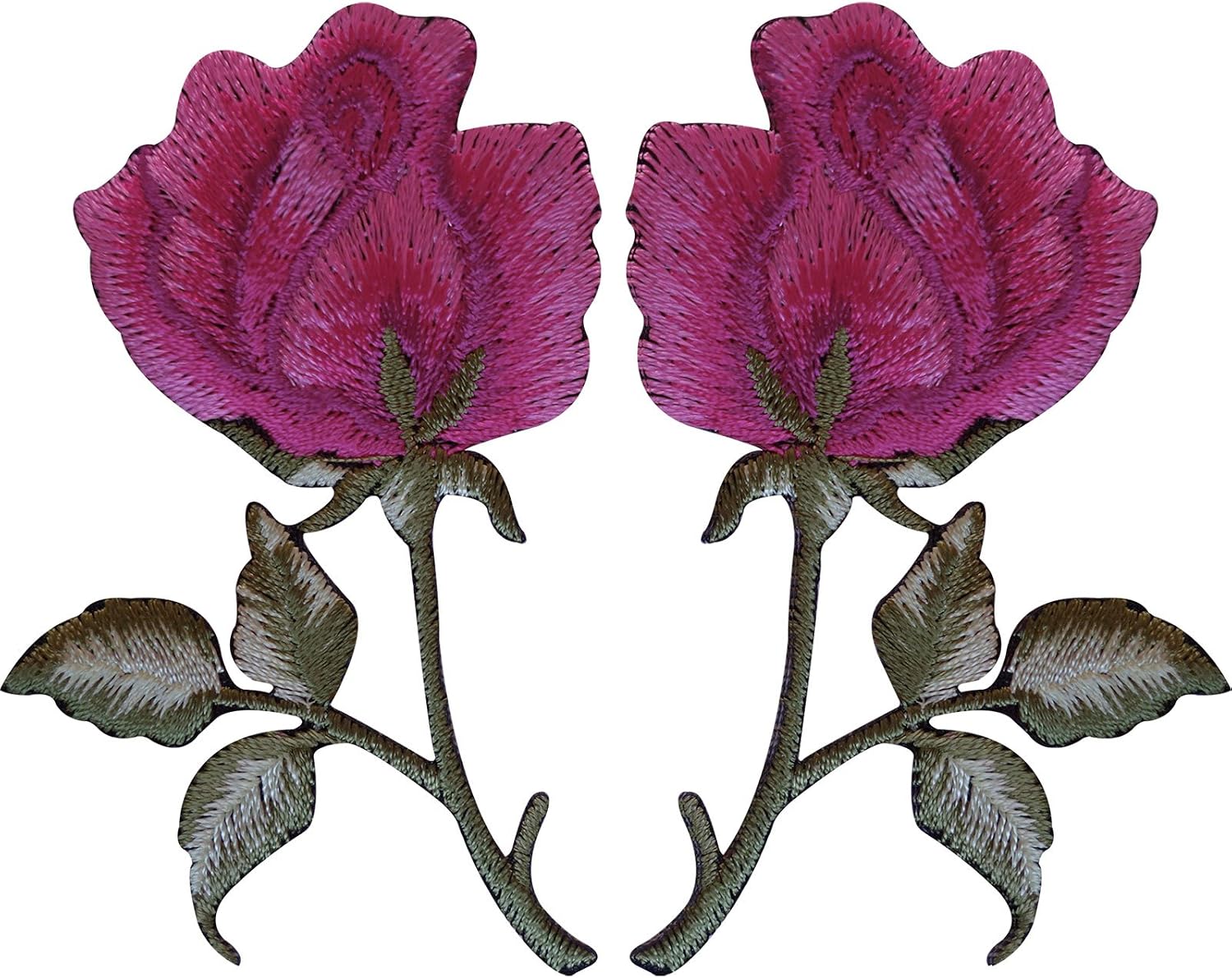 Pair of Pink Rose Patches Iron/Sew On Jacket T Shirt Jeans Flower Patch Badge