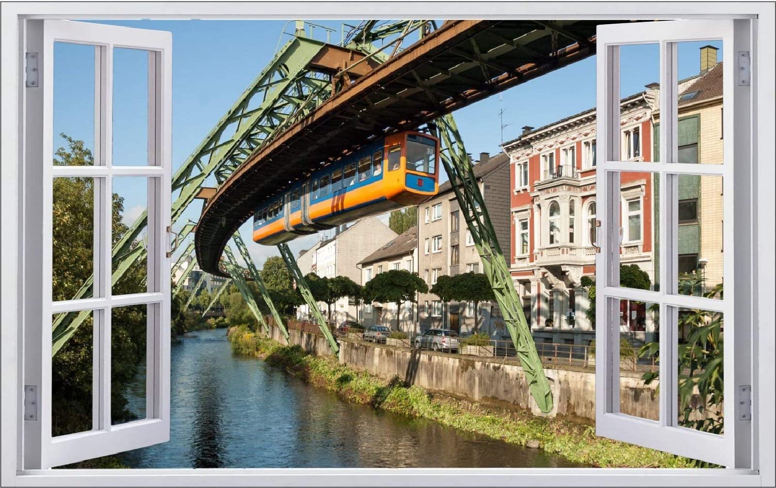 Sztuka ścienna naklejki 3D miasto panorama specjalny efekt widok na zewnątrz pęknięta ściana dekoracyjne usuwalne DIY winylowe naklejki ścienne salon, sypialnia mural 75 x 113 cm