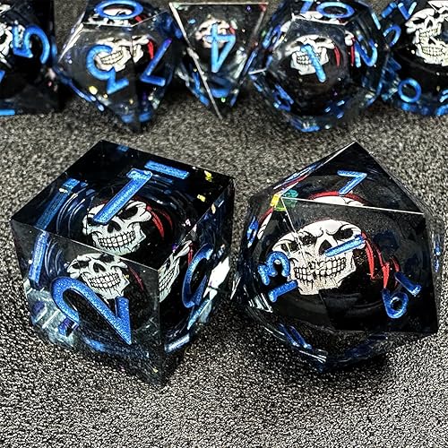 Miniatura 5 de HAOMEJA Juego de dados de resina Pirate D&D DND, 7 dados de bordes afilados con bolsa de ojo de dragón para regalo de juego de rol de Calabozos y