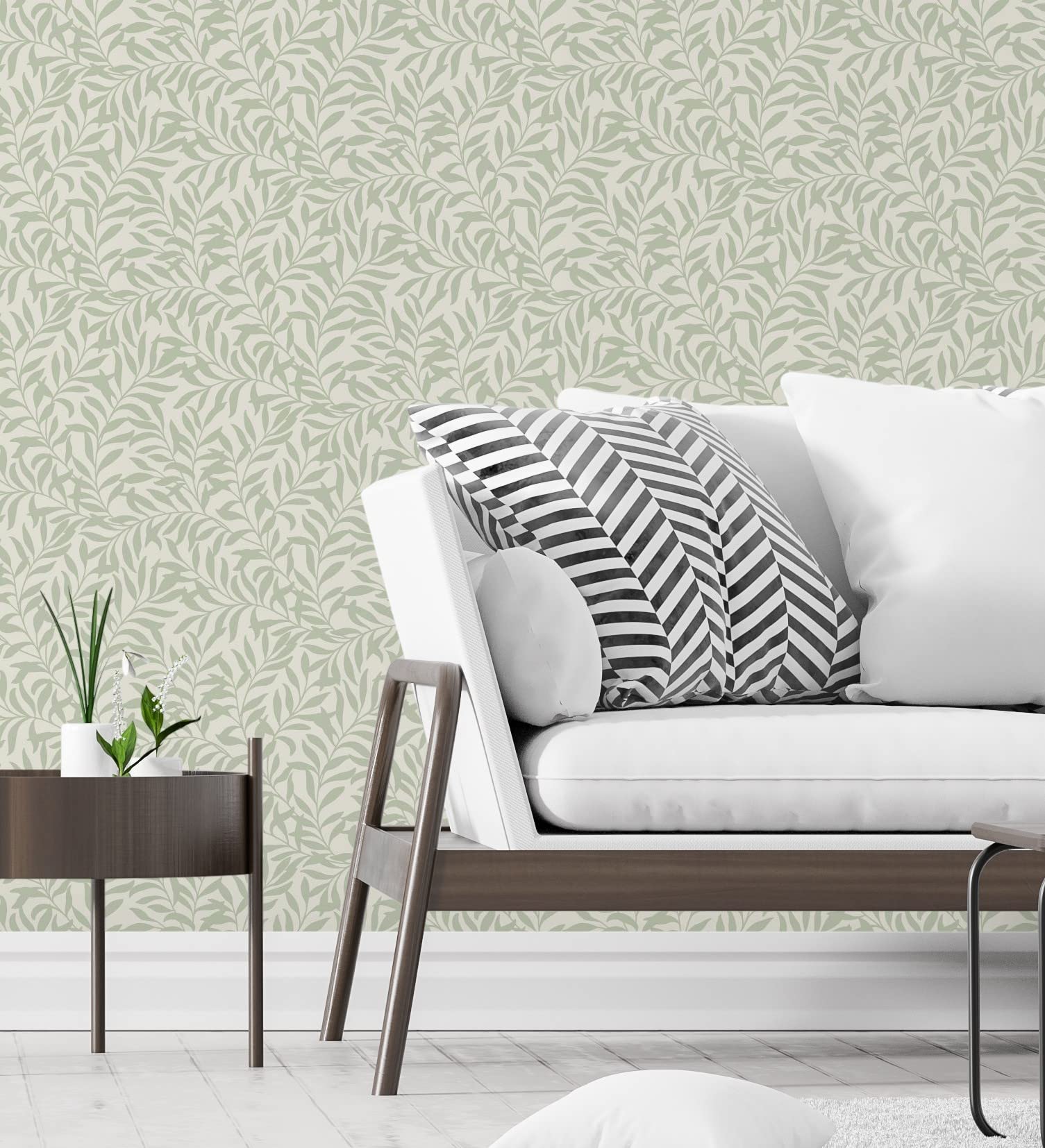 GAULAN 681206 - Papel pintado vinílico ecológico de hojas efecto nacarado color verde para pared salón cocina baño dormitorio comedor - Rollo de 10 m x 0,53 m