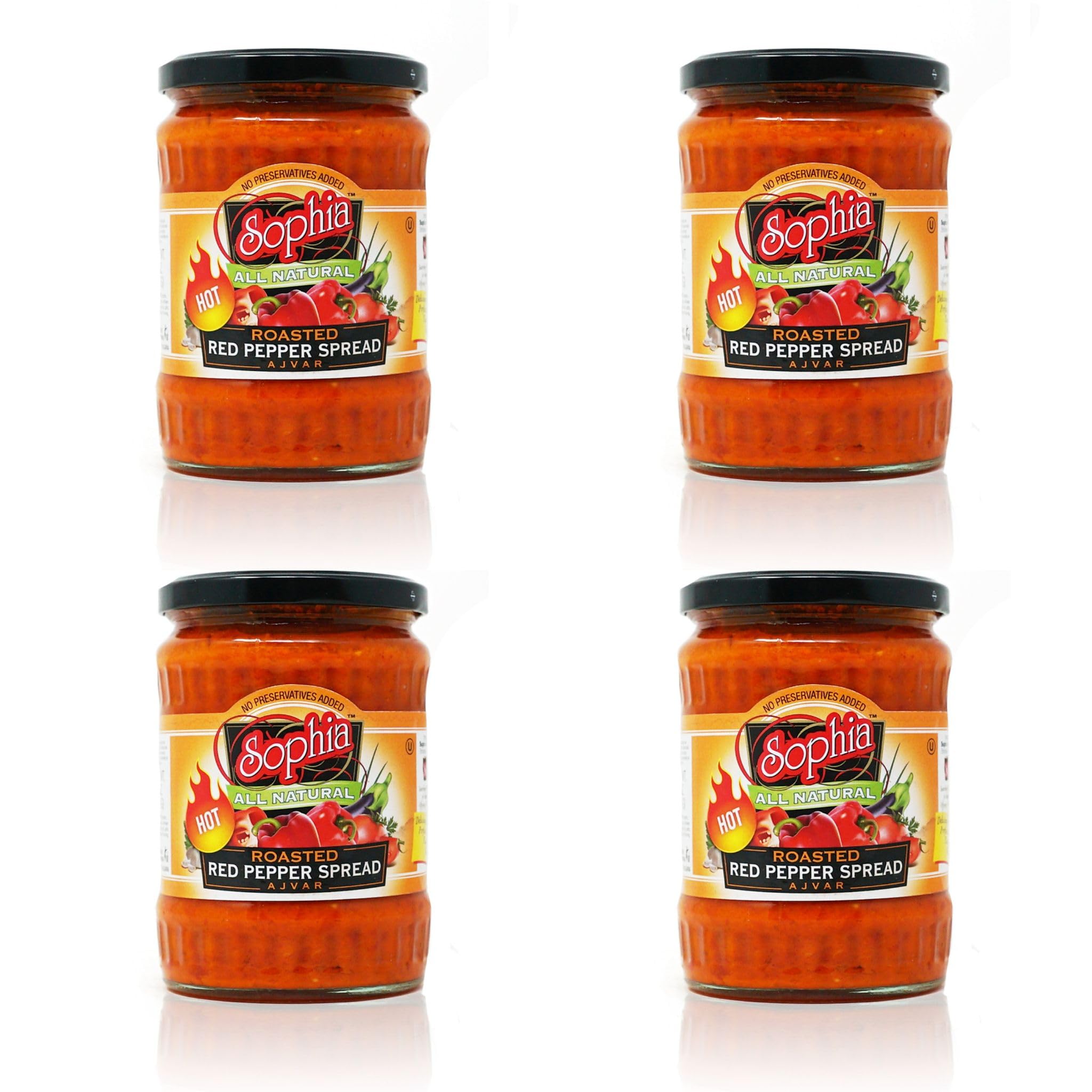 Sophia Ajvar Red Pepper Spread - Hot 19oz (4-Pack) | Roasted Pepper Spread with Eggplant | Serbian Ajvar with Pimento | Gourmet Sauce | Balkan Food