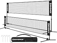 SONGMICS Adjustable Badminton Net for Volleyball, Pickleball, Junior Tennis - Portable Foldable 10ft/13ft/16.5ft Net with Poles, Indoor Outdoor
