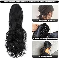 Vista 4 de Extensión de Cola de Caballo con Clip de Garra de 18" Extensiones de Cabello Ondulado con Clip Colas de Caballo Largas para Mujeres Extensiones