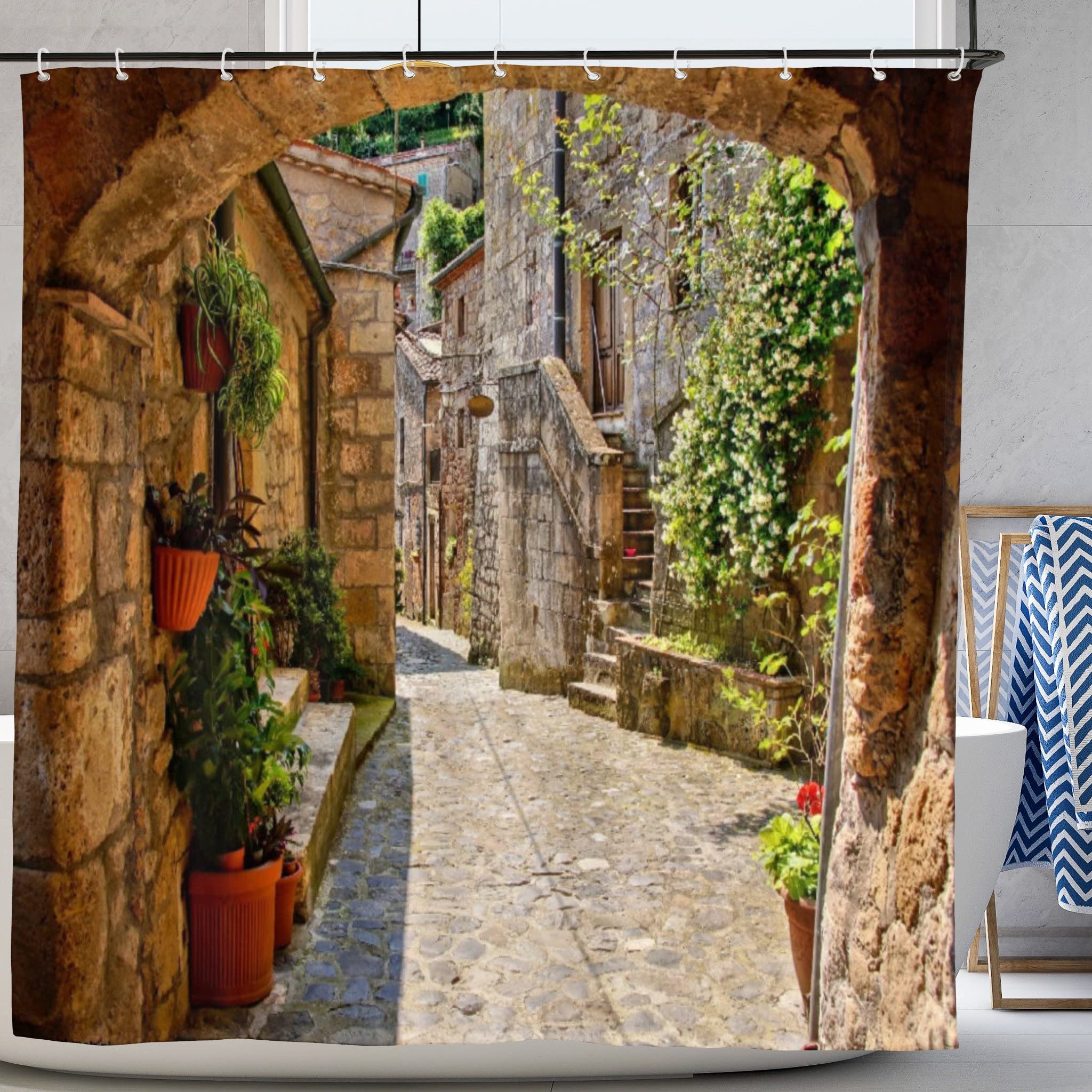 Abaysto Magical Garden Shower Curtain Polyester Fabric Waterproof Bath Curtain, Patio Stones Pattern for Shower Stall, Bathroom Curtains with 12 PCS Hooks 180x180cm