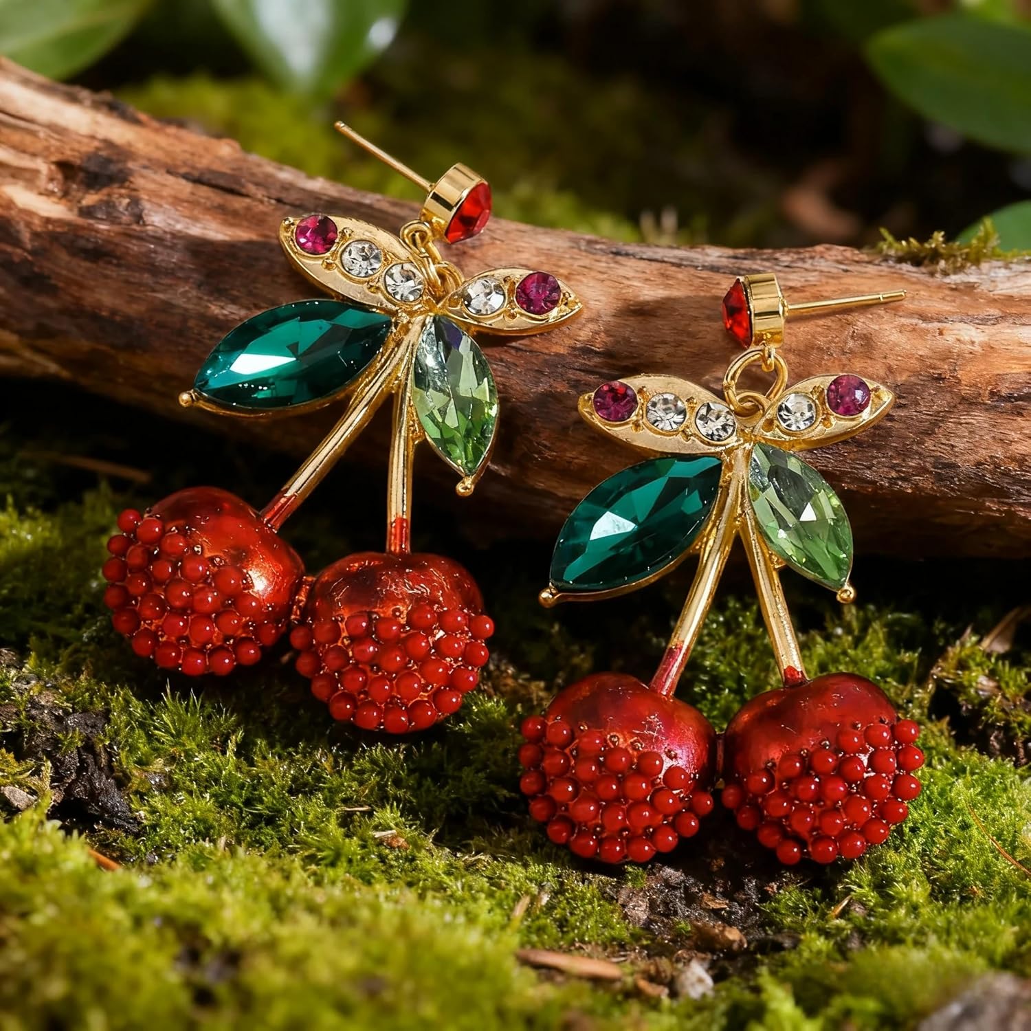 Sparkling Cherry Earrings for Women, Statement Rhinestone Fruits Cherry Dangle Earring for Summer Vacation Jewelry Gifts - Image 4