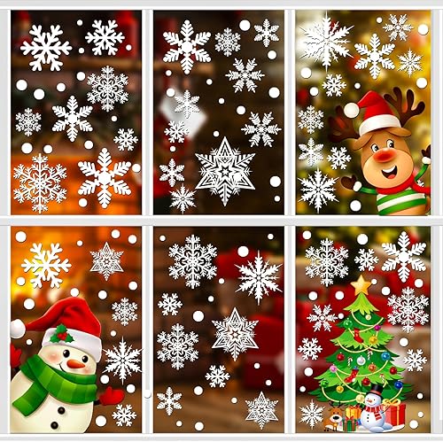 Miniatura 7 de 449 unidades + copos de nieve blancos de Navidad, calcomanías para ventana, adornos para invierno, Año Nuevo, suministros de fiesta de Navidad,
